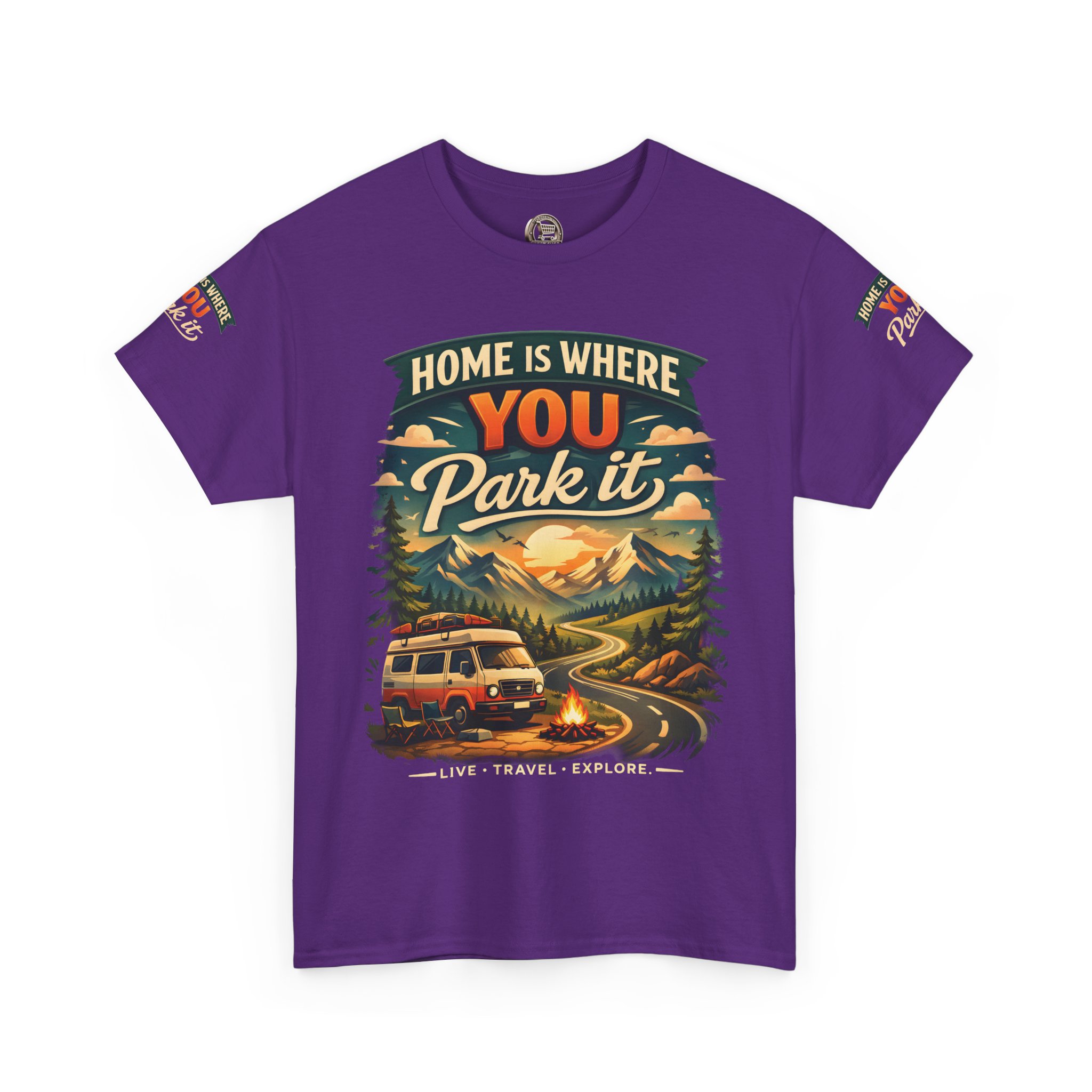 Unisex Heavy Cotton Tee — "Hom Is Where You Park It" Design Scenic-Line