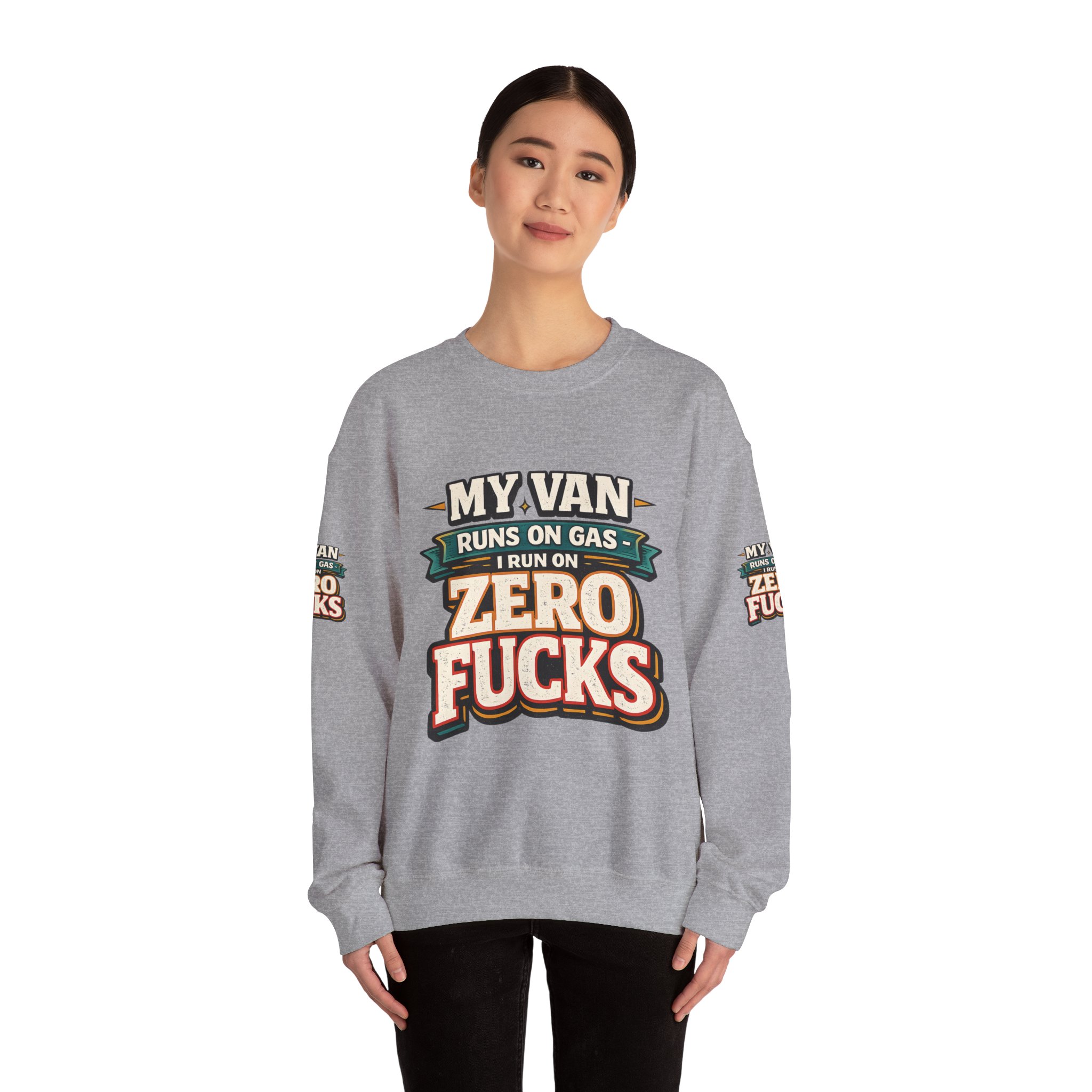 Unisex Heavy Blend™ Crewneck Sweatshirt — "My Van Runs On Gas" Design F**K-Line