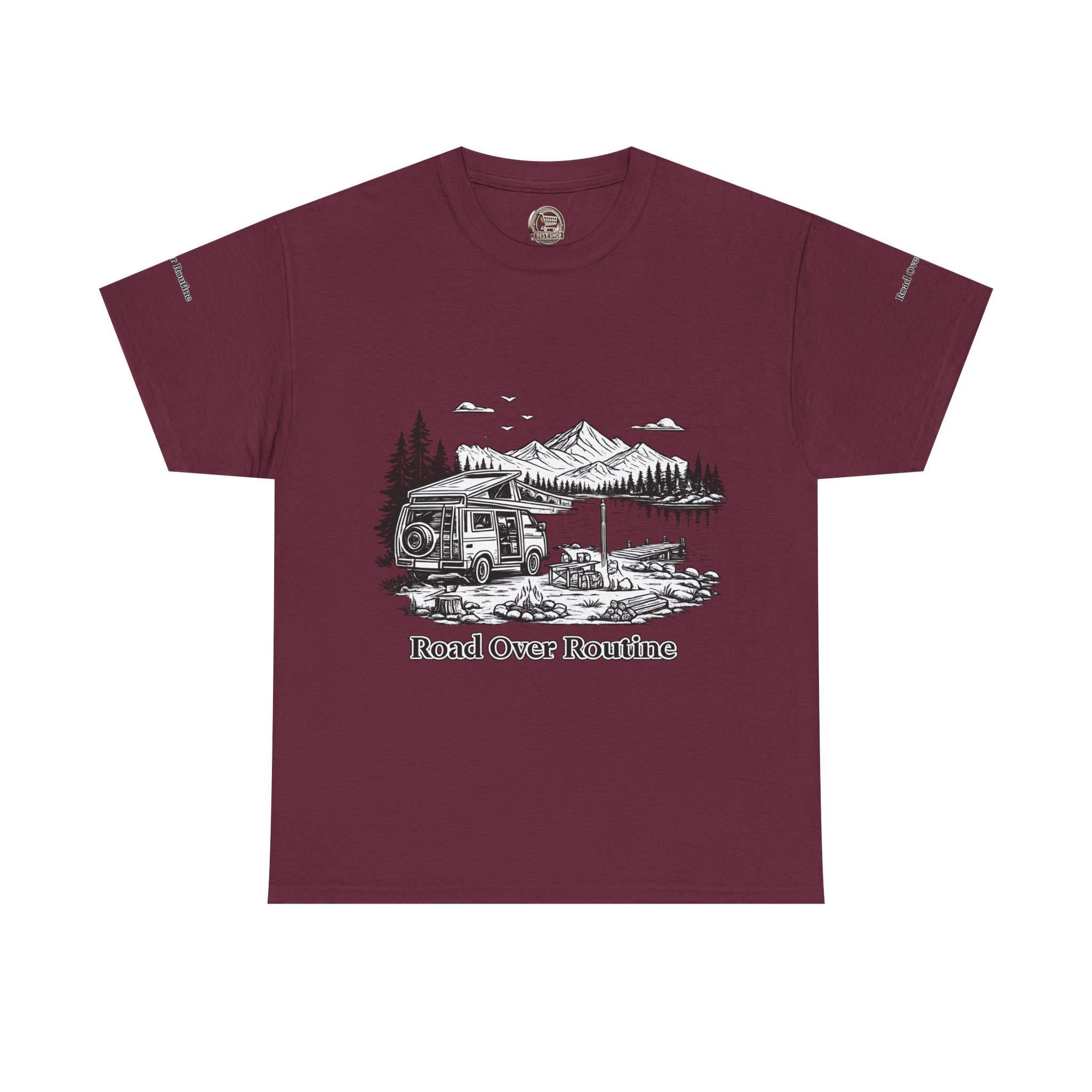 Unisex Heavy Cotton Tee — "Road Over Routine" Design Minimal-Line