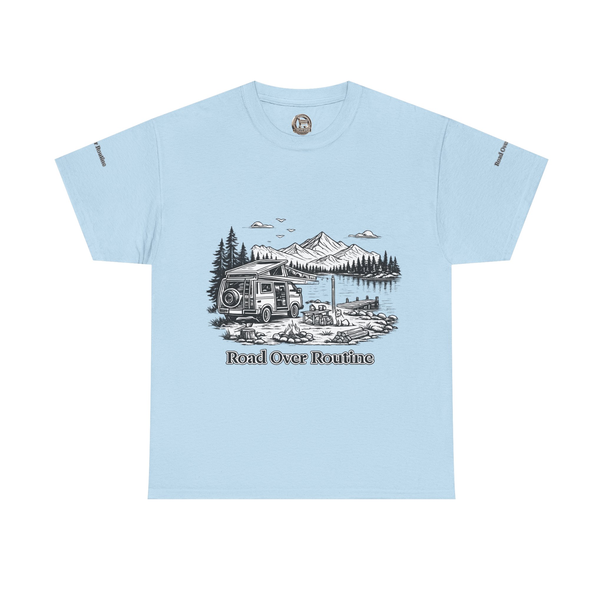Unisex Heavy Cotton Tee — "Road Over Routine" Design Minimal-Line