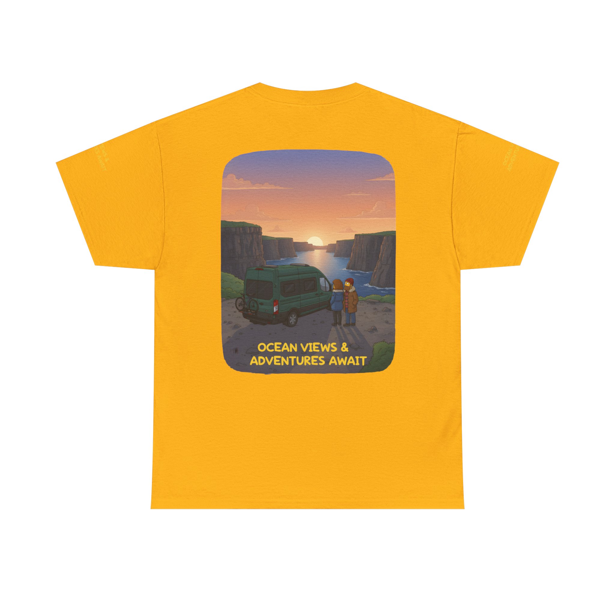 Unisex Heavy Cotton Tee — "Ocean Views-Adventures Awaits" Design Sitcom-Line