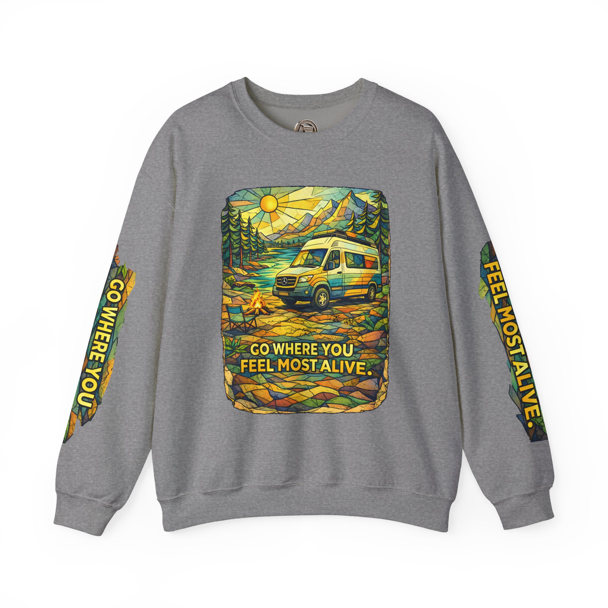 Unisex Heavy Blend™ Crewneck Sweatshirt — "Go Where You Feel Most Alive" Design Cubic-Line