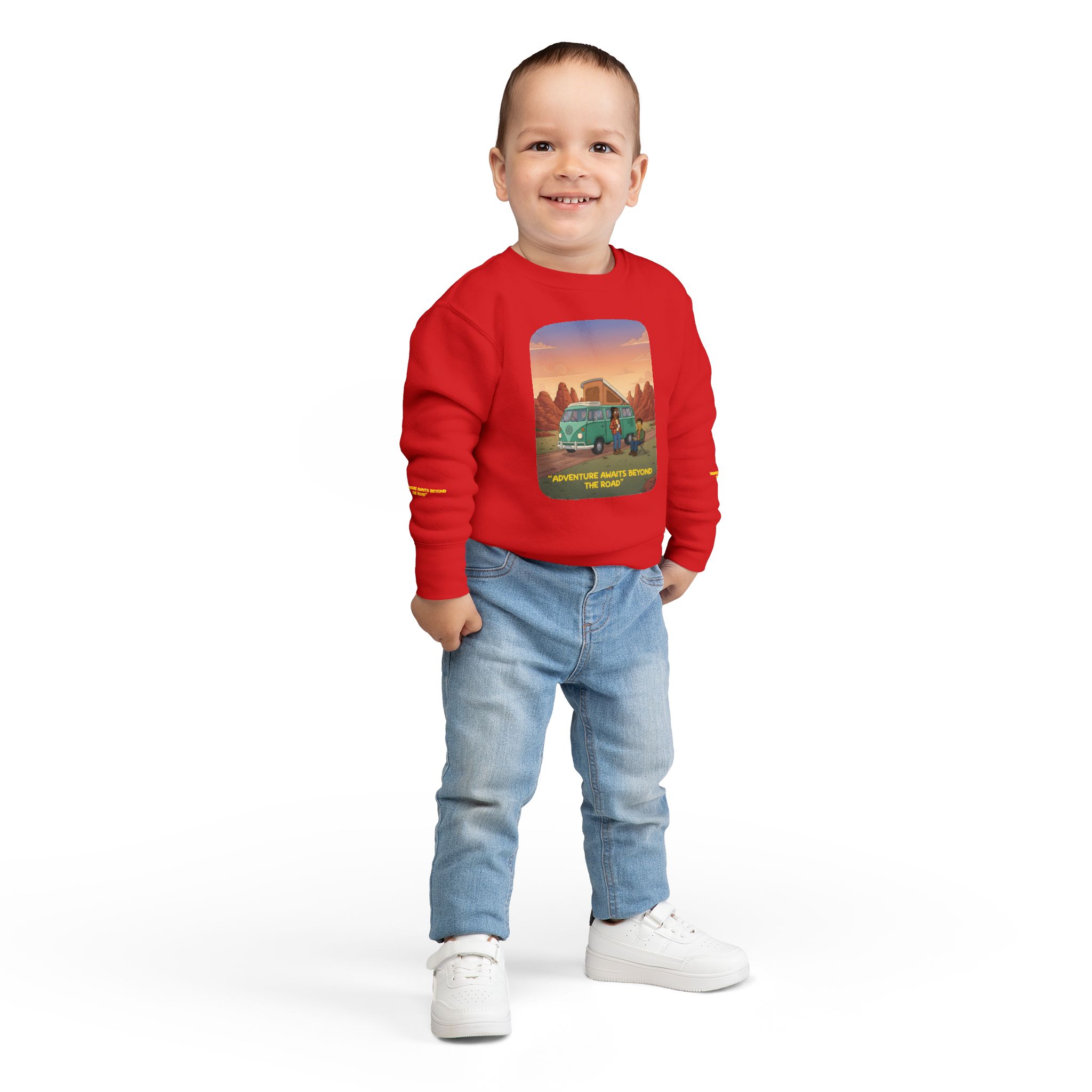 9516831402879067985_2048-1.jpeg Toddler Sweatshirt - "Adventure Awaits Beyond The Road" (Design Sitcom-Line)