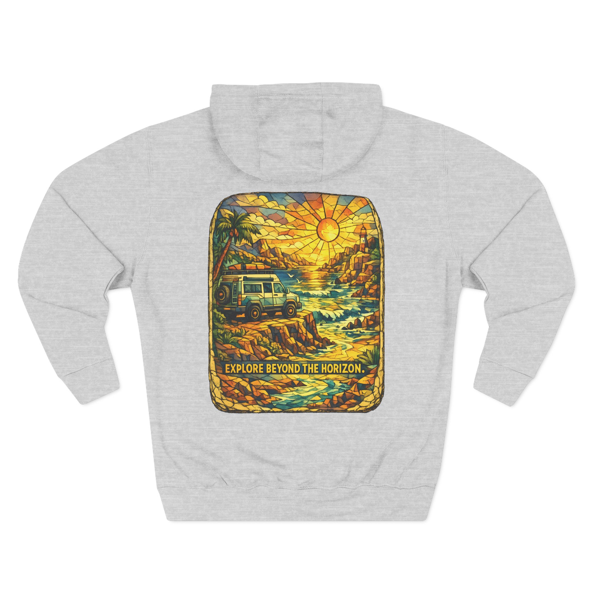 Three-Panel Fleece Hoodie - "Explore Beyond The Horizon" Design Cubic-Line