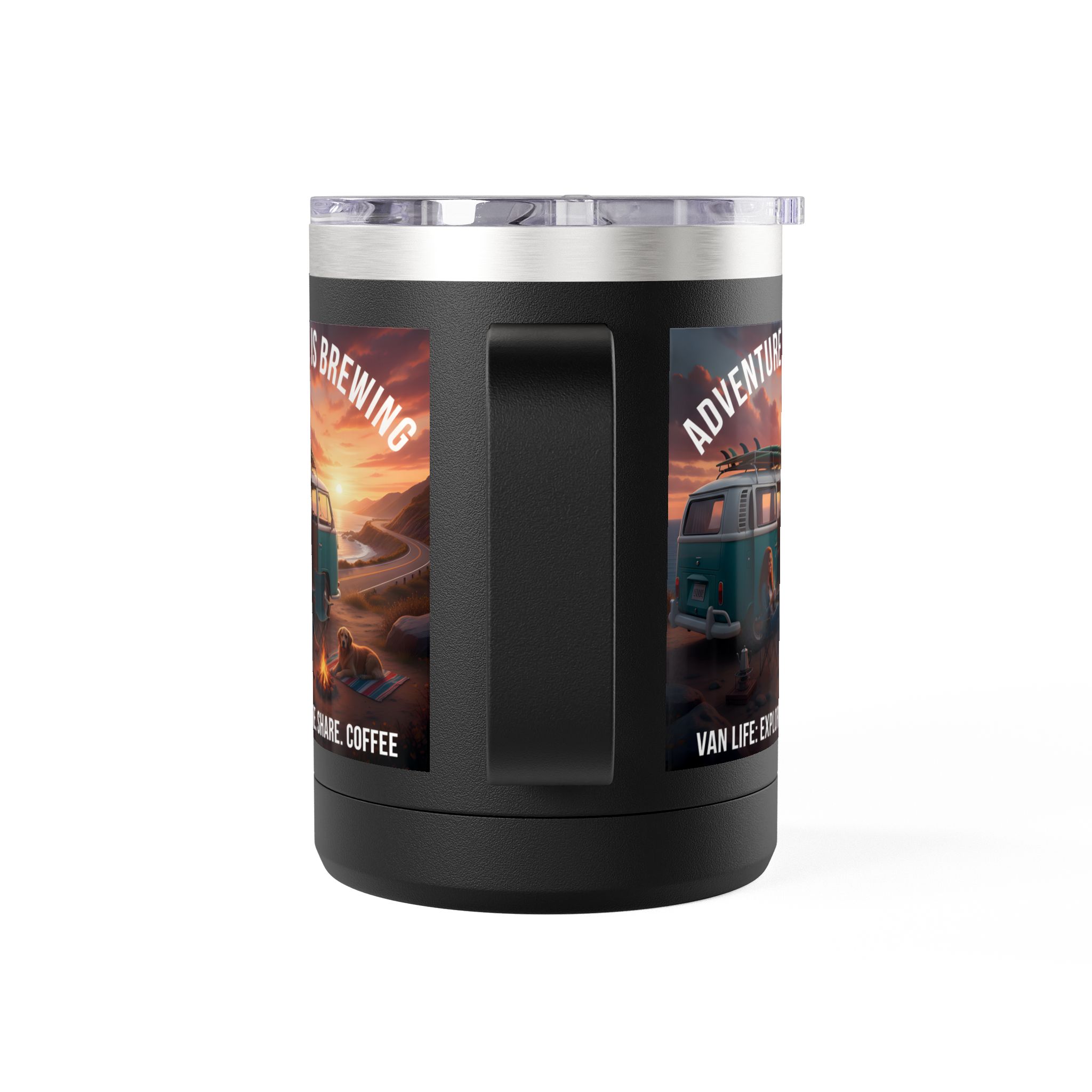 Coffee Mug Tumbler, 15oz-- "Adventure Is Brewing"