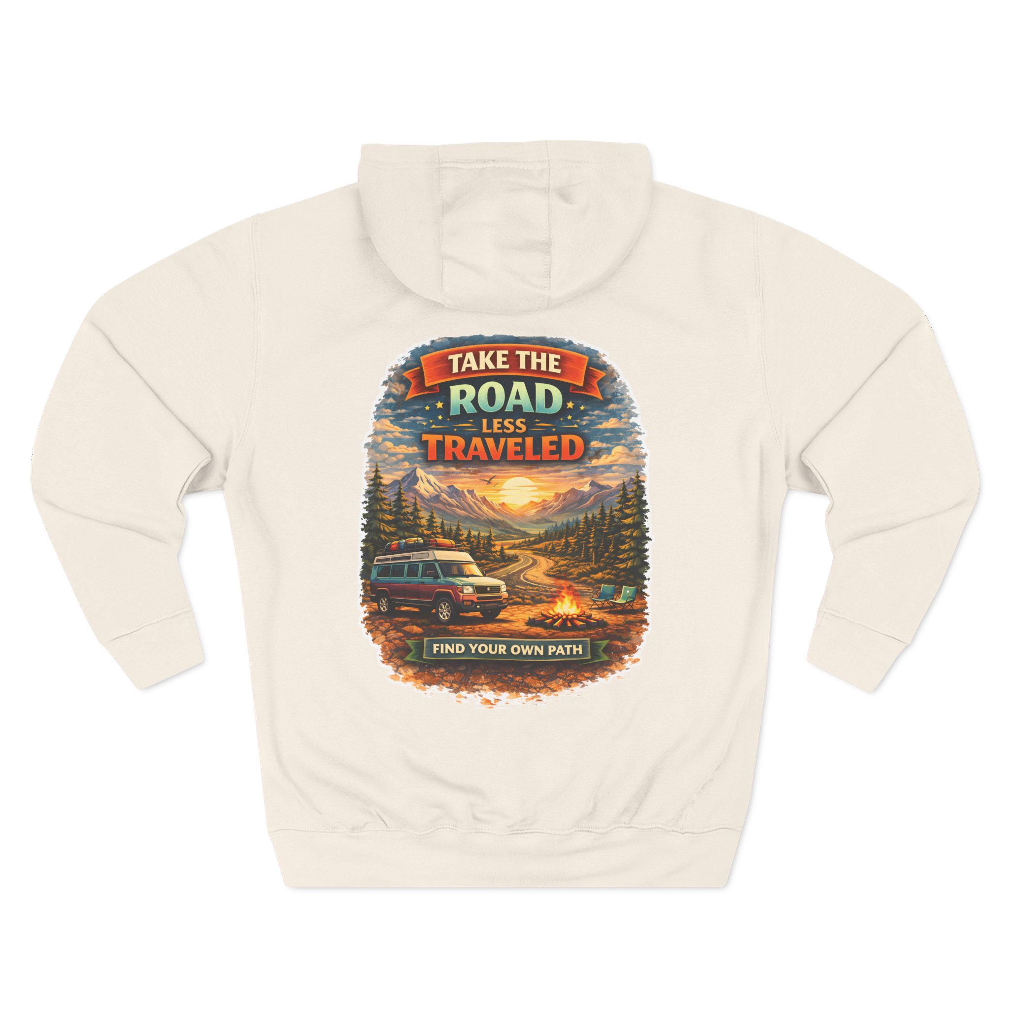 Three-Panel Fleece Hoodie - "Take The Road Less Traveled" Design Scenic-Line