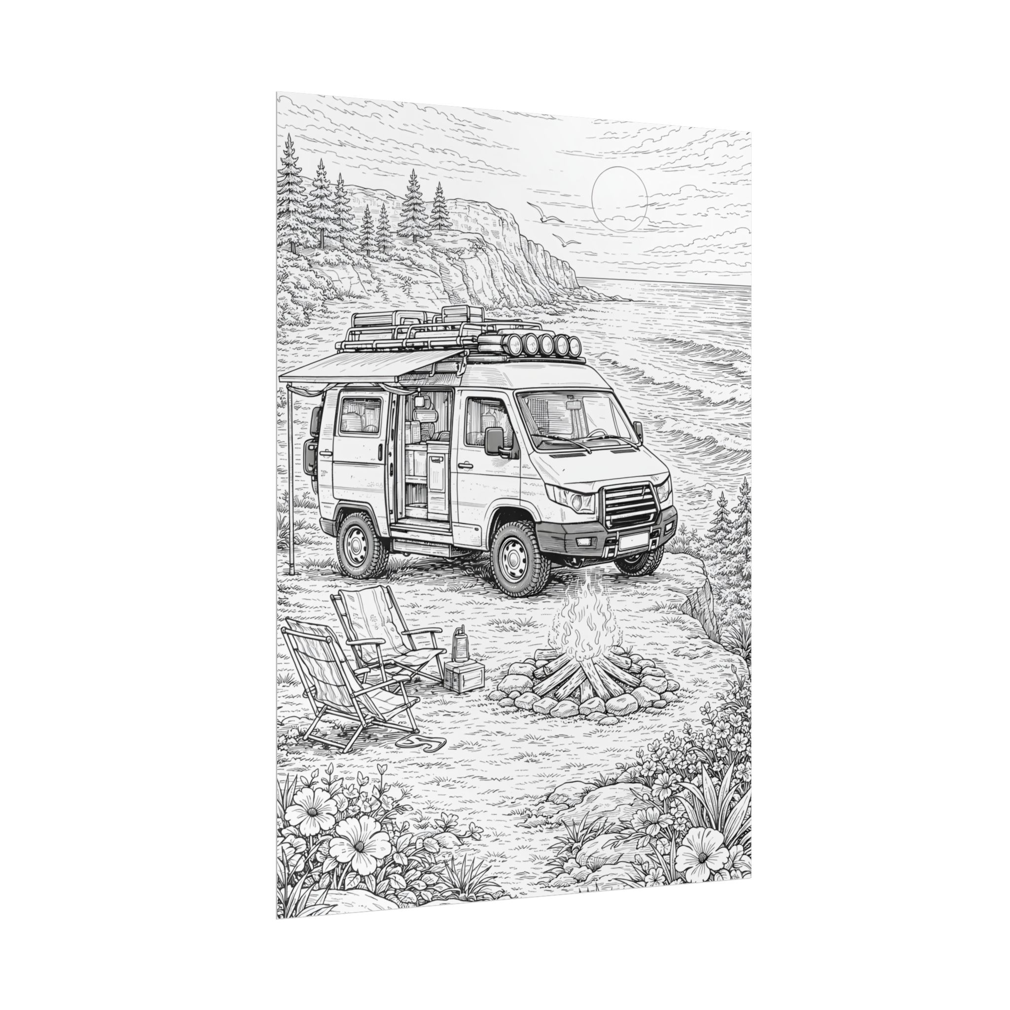 Campervan Poster — Vintage RV Camping Landscape Wall Art