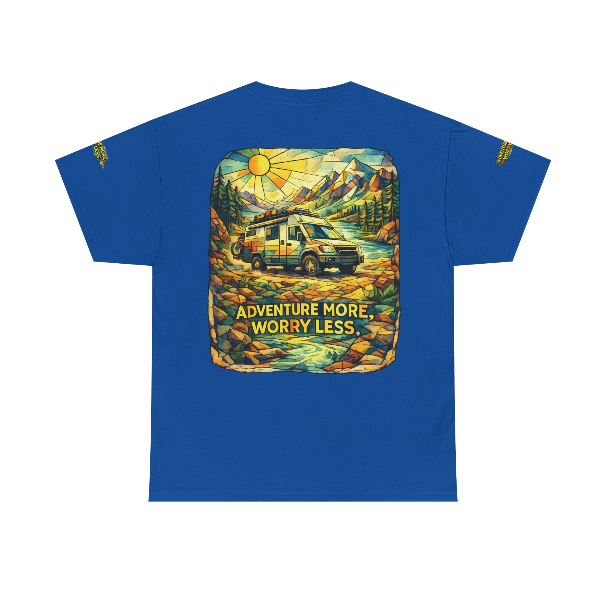 9533785149260210217_2048.jpeg Unisex Heavy Cotton Tee — "Adventure More Worry Less" Design Cubic-Line
