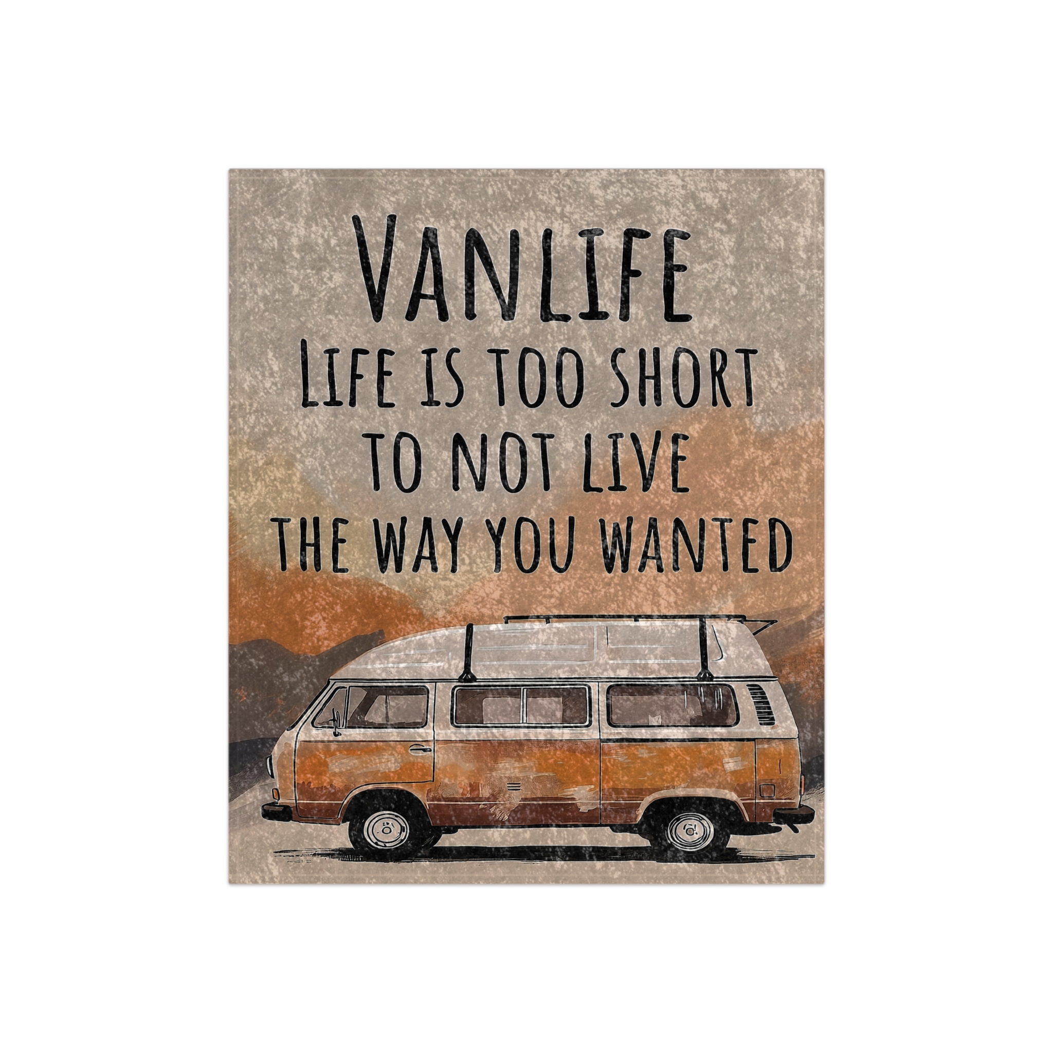 Crushed Velvet Blanket – "Vanlife - Life Is Too Short" Vintage Camper Throw