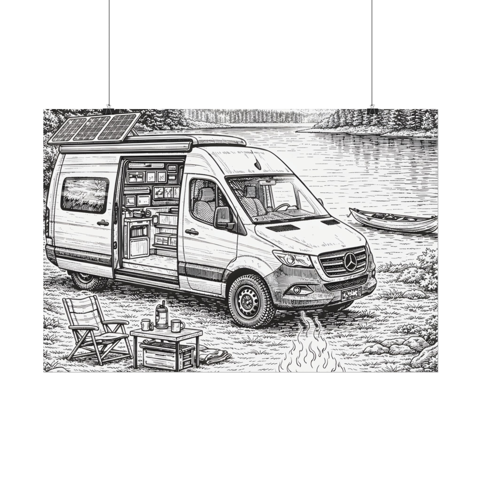 Campervan Poster — Vintage RV Camping Landscape Wall Art