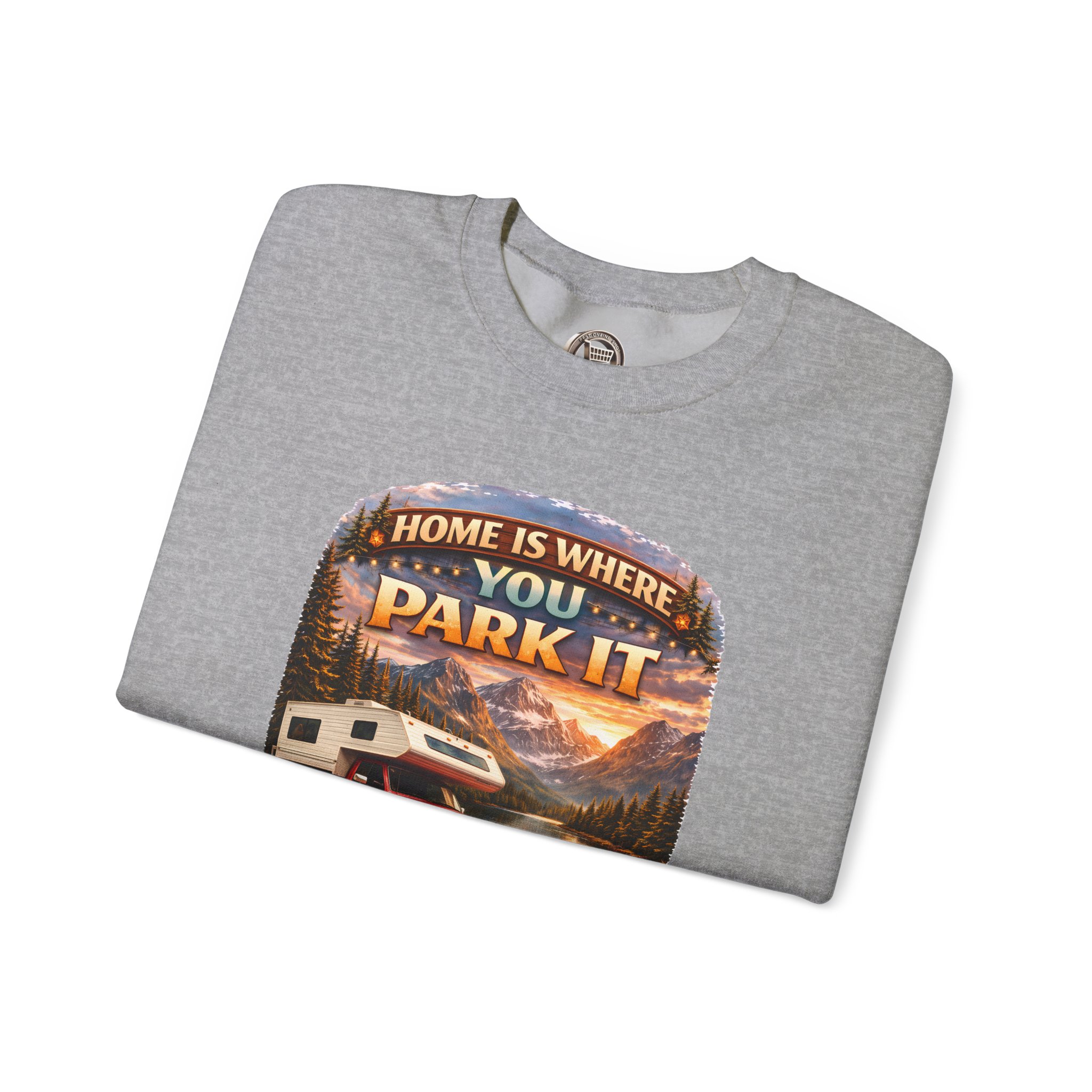 Unisex Heavy Blend™ Crewneck Sweatshirt — "Home Is Where You Park It" Design Scenic-Line