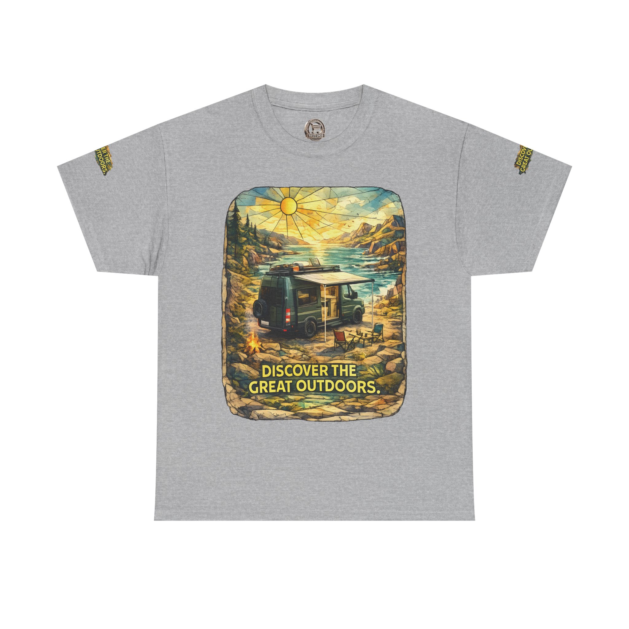 Unisex Heavy Cotton Tee — "Discover The Great Outdoors" Design Cubic-Line