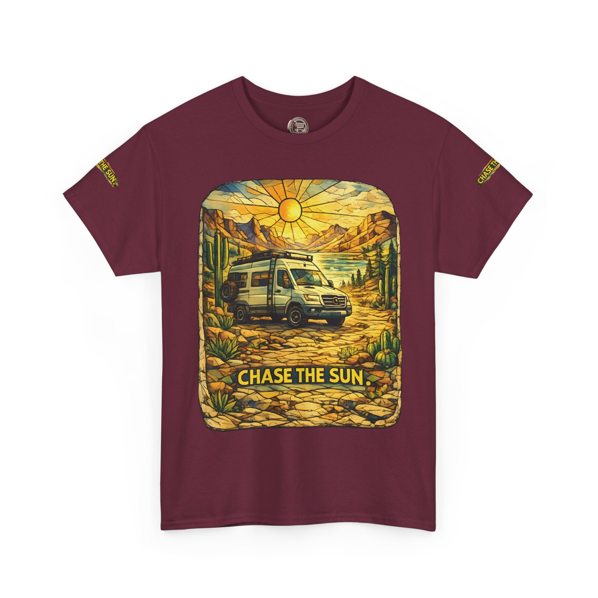 Unisex Heavy Cotton Tee — "Chase The Sun" Design Cubic-Line