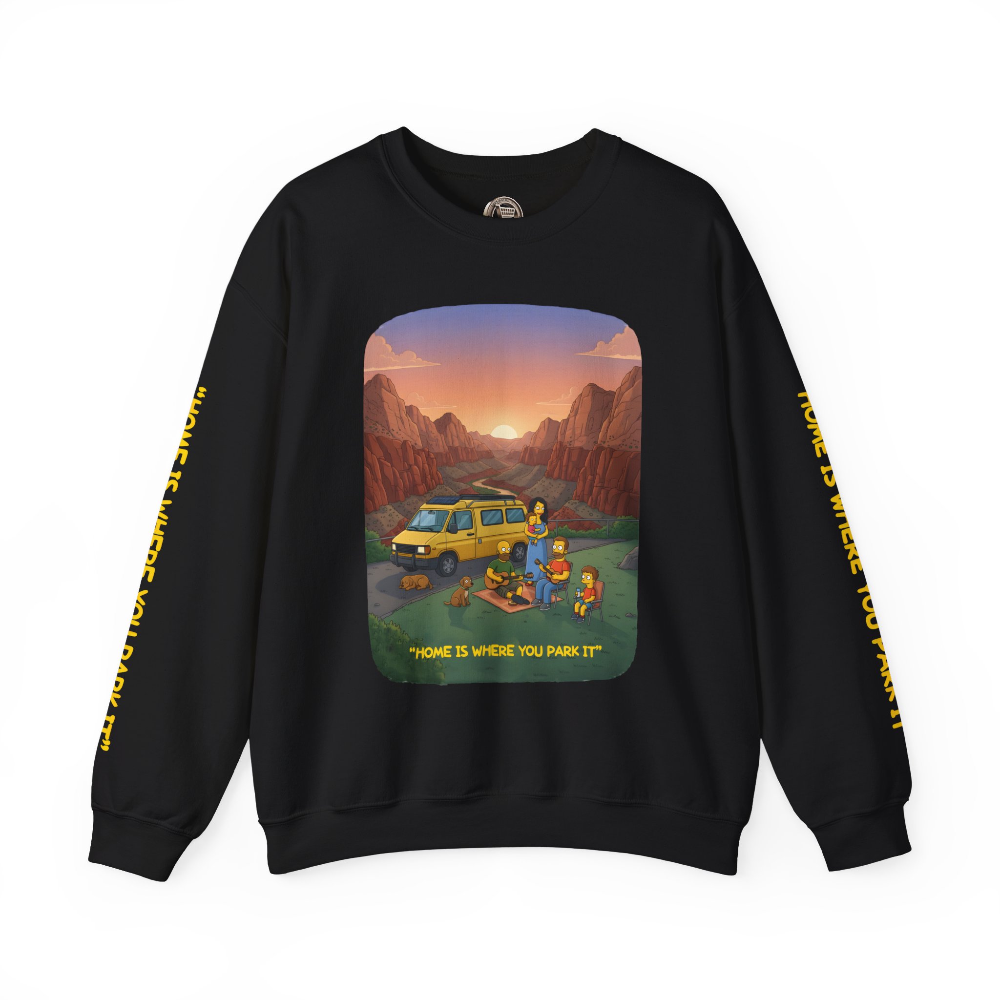 Unisex Heavy Blend™ Crewneck Sweatshirt — "Home Is Where You Park It" Design Sitcom-Line