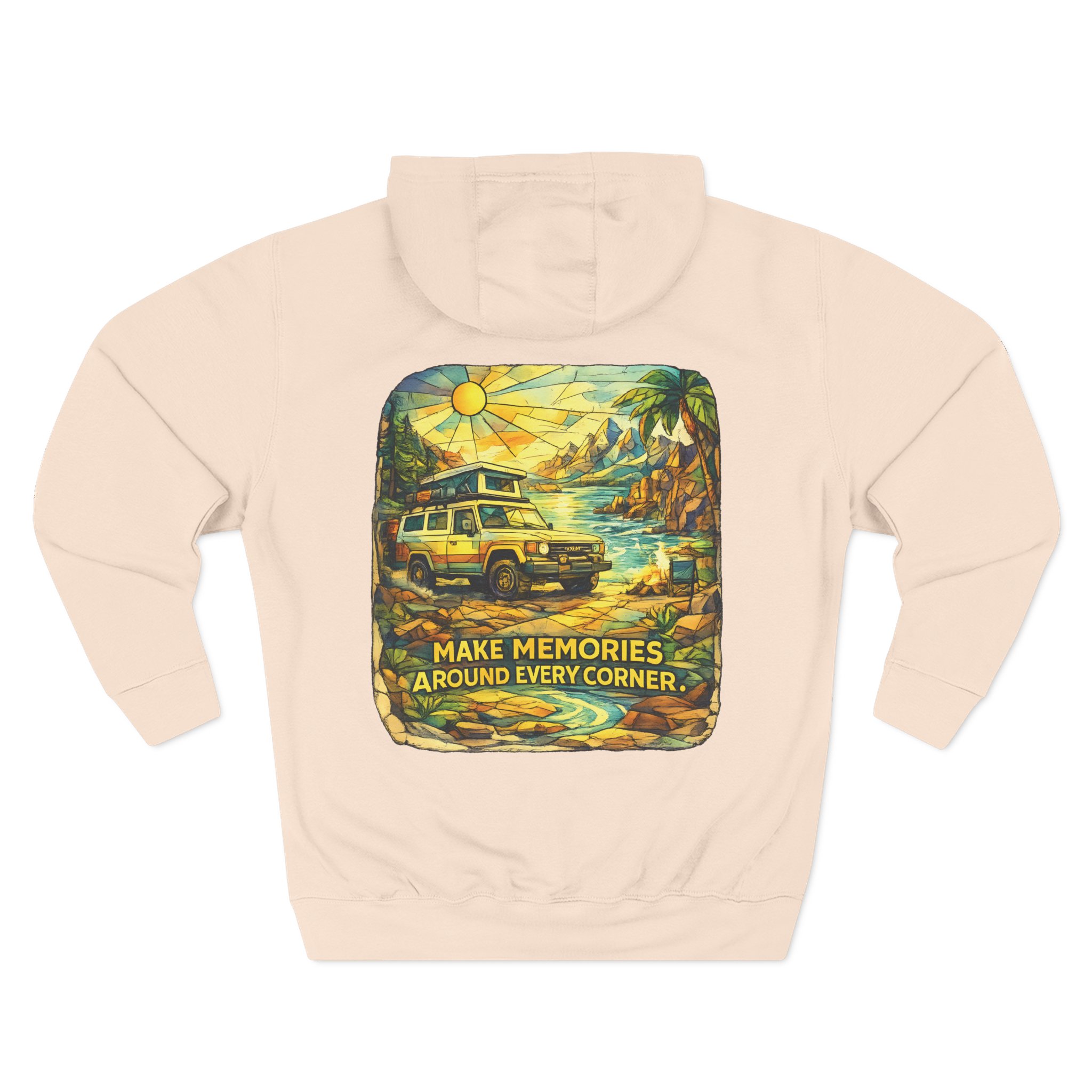 Three-Panel Fleece Hoodie - "Make Memories Around Every Corner" Design Cubic-Line
