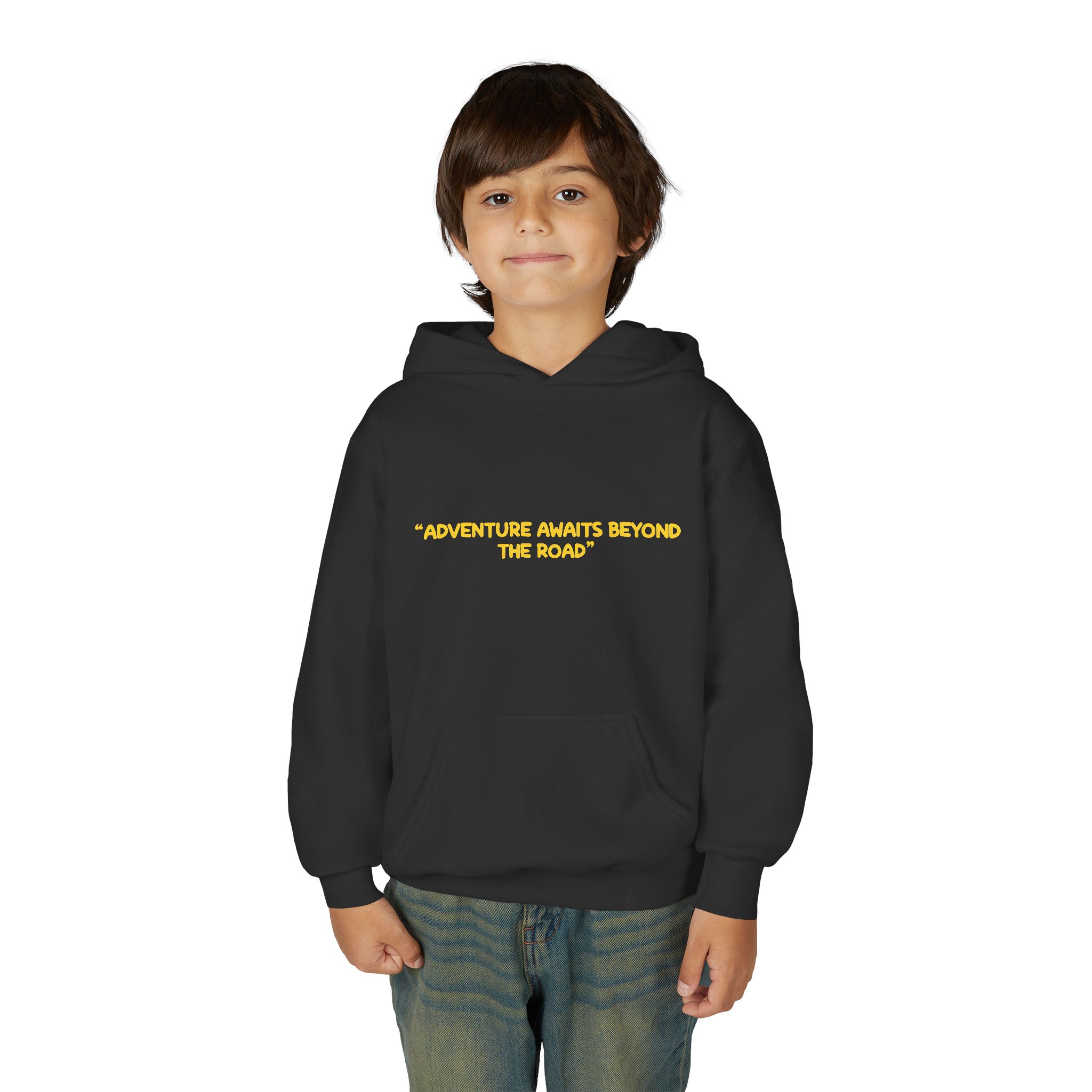Youth Hoodie(Gildan) – "Adventure Awaits Beyond The Road" (Design Sitcom-Line)