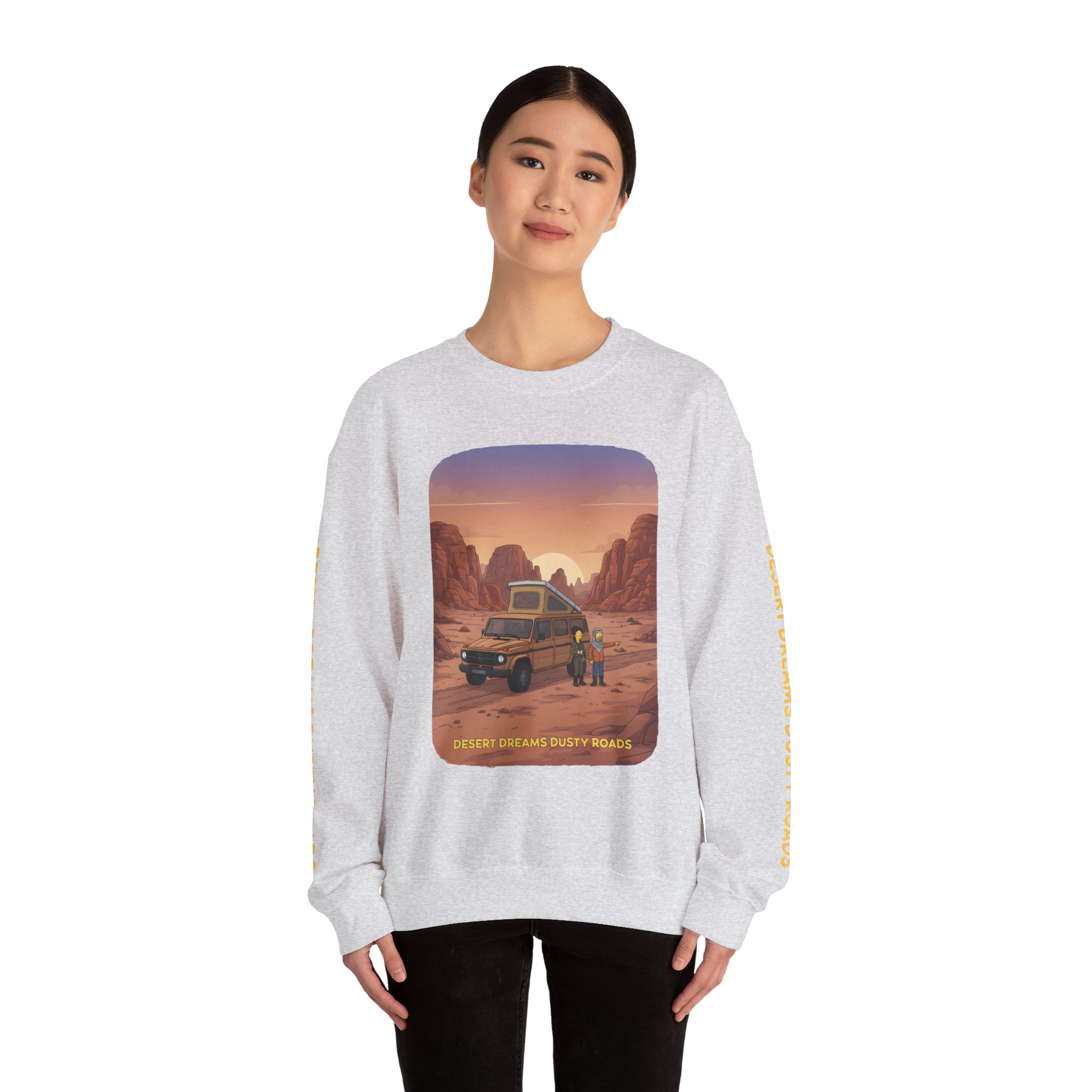 Unisex Heavy Blend™ Crewneck Sweatshirt — "Desert Dreams Dusty Roads" Design Sitcom-Line