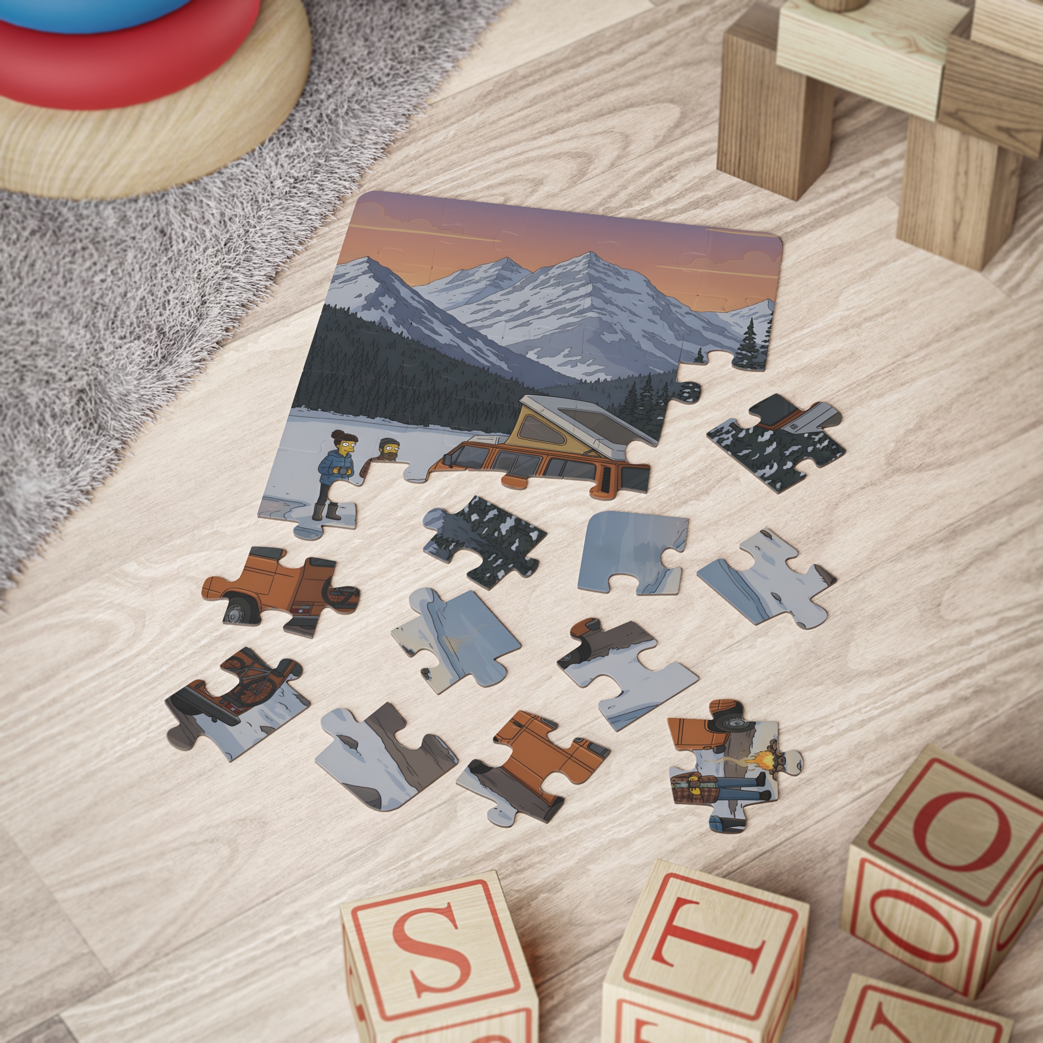 Kids' 30‑Piece Camping Puzzle — Winter Camper Van Scene