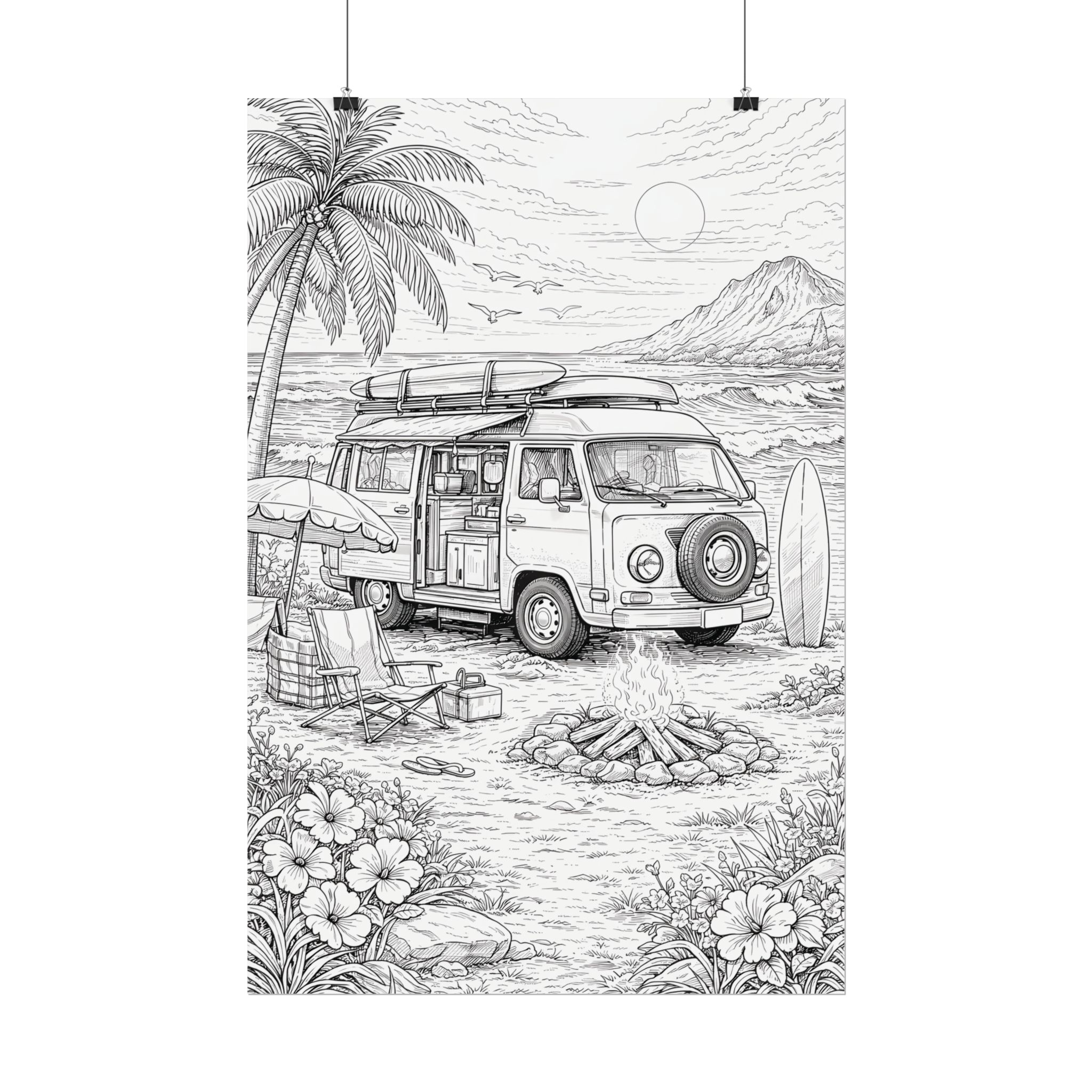 Campervan Poster — Vintage RV Camping Landscape Wall Art