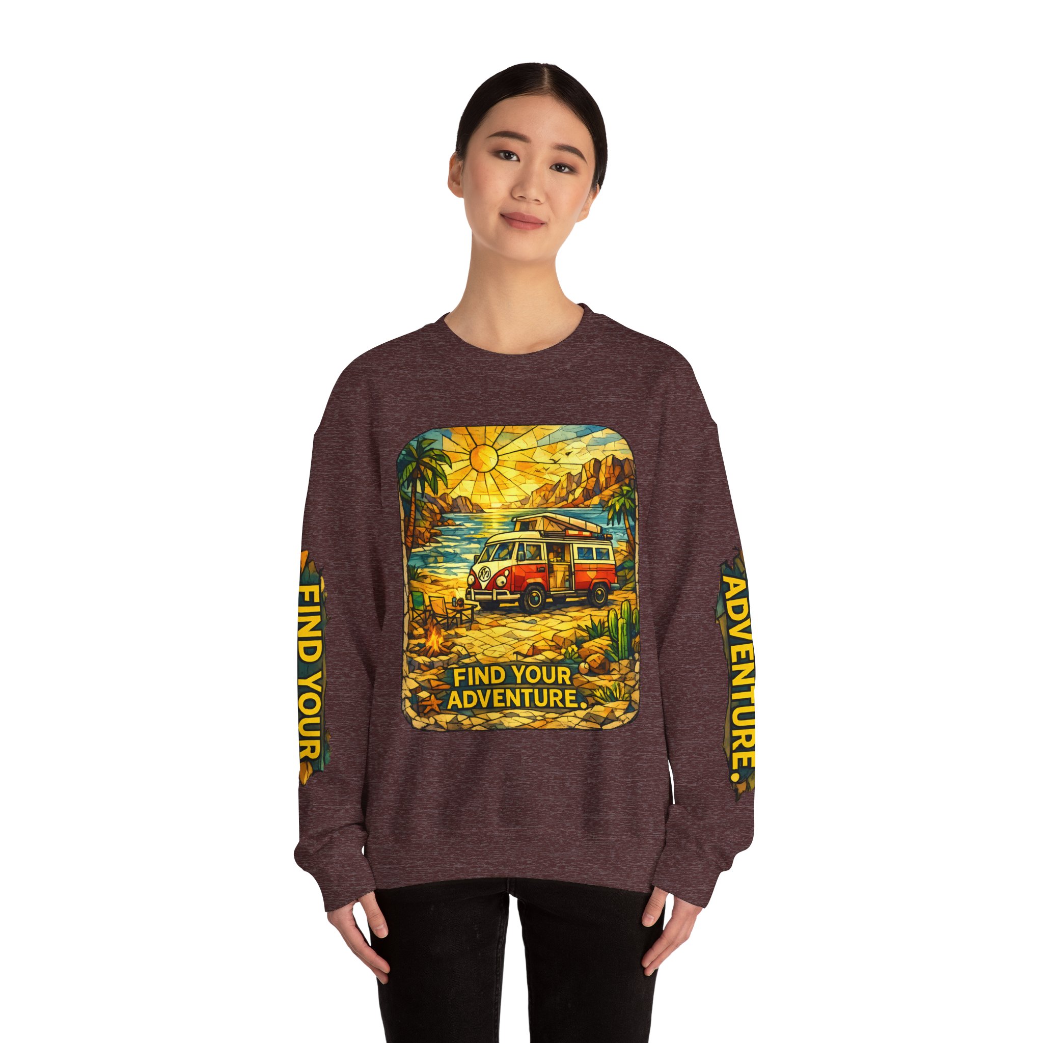 Unisex Heavy Blend™ Crewneck Sweatshirt — "Find Your Adventure" Design Cubic-Line