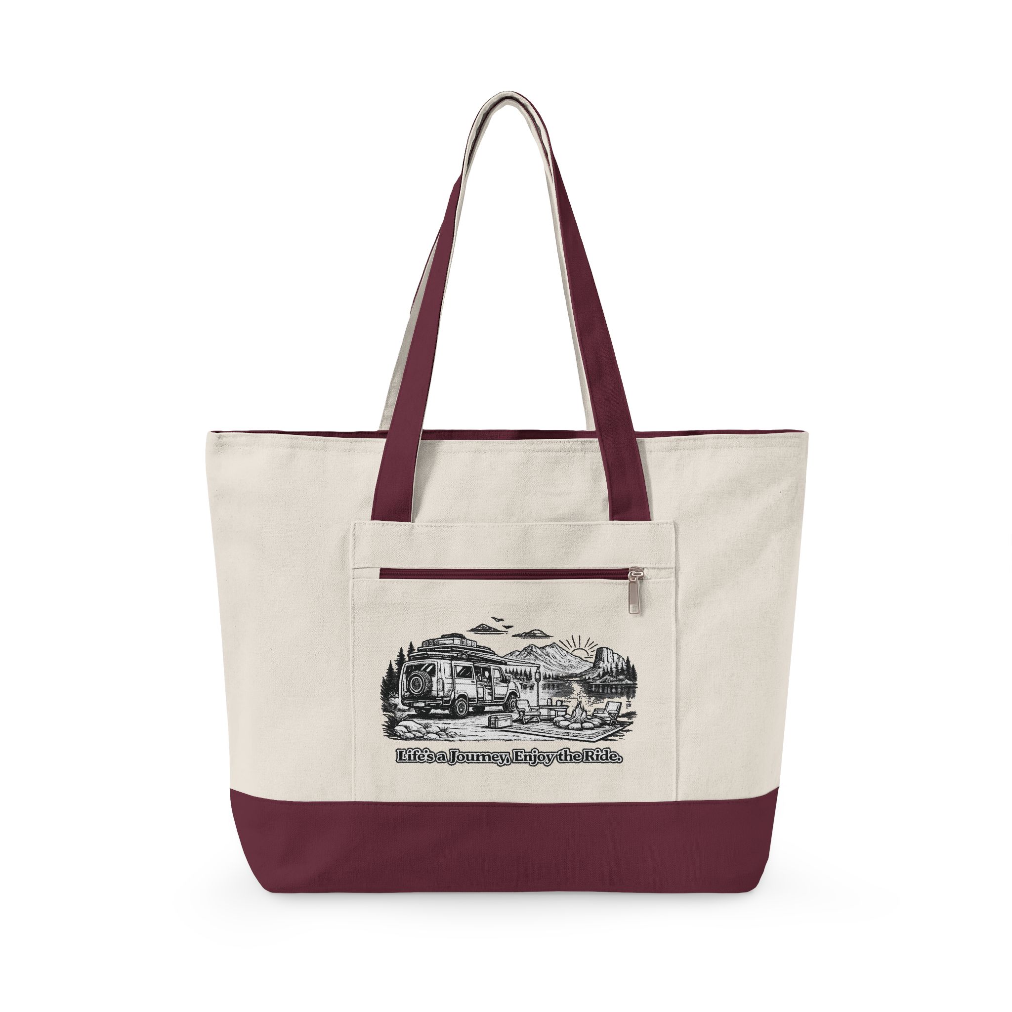 Zippered Canvas Tote — "Lifes A Journey" (Design Minimal-Line)