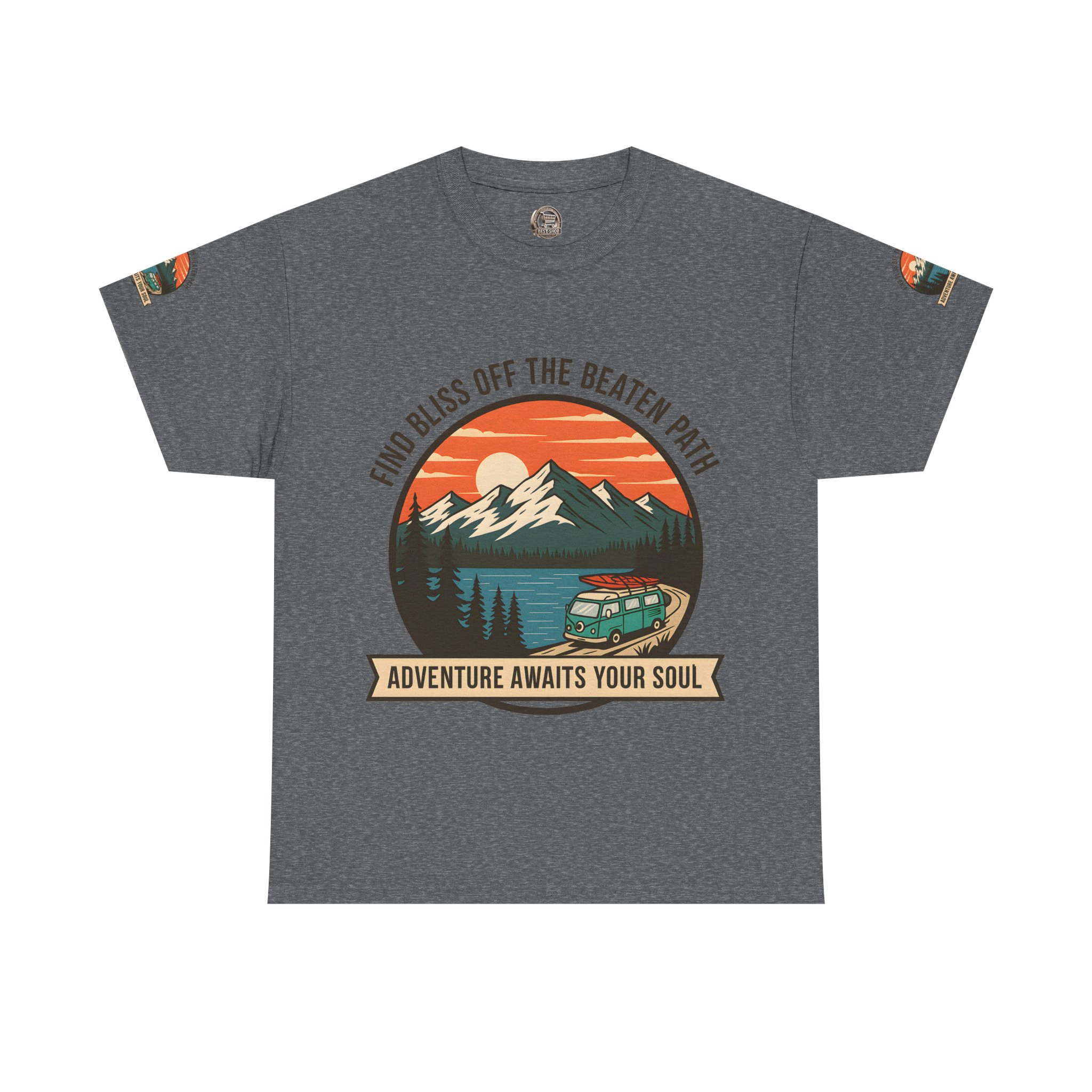 Unisex Heavy Cotton Tee — "Find Bliss Off the Beaten Path" Mountain & Camper T‑Shirt