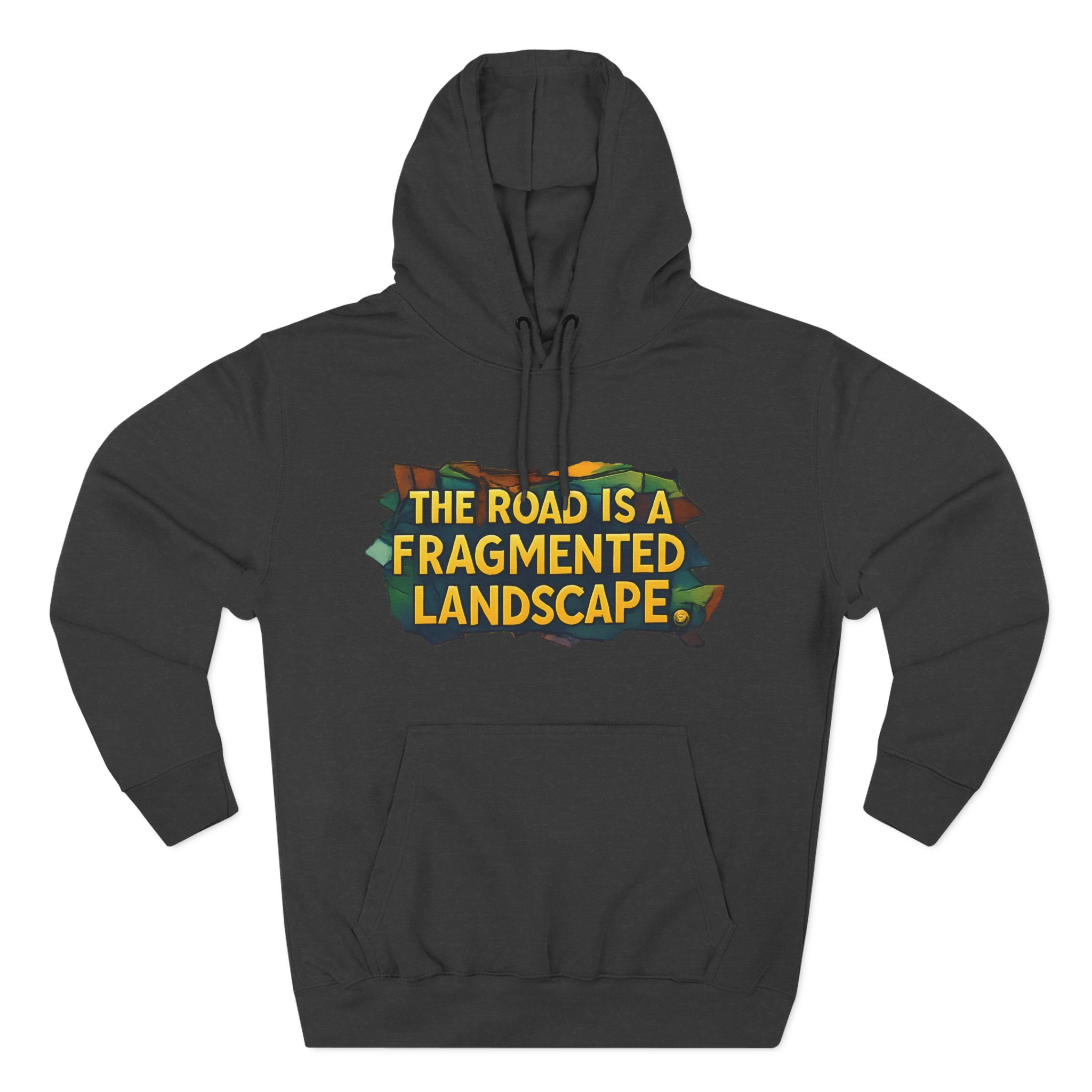 Three-Panel Fleece Hoodie - "The Road Is A Fragmented Landscape" Design Cubic-Line