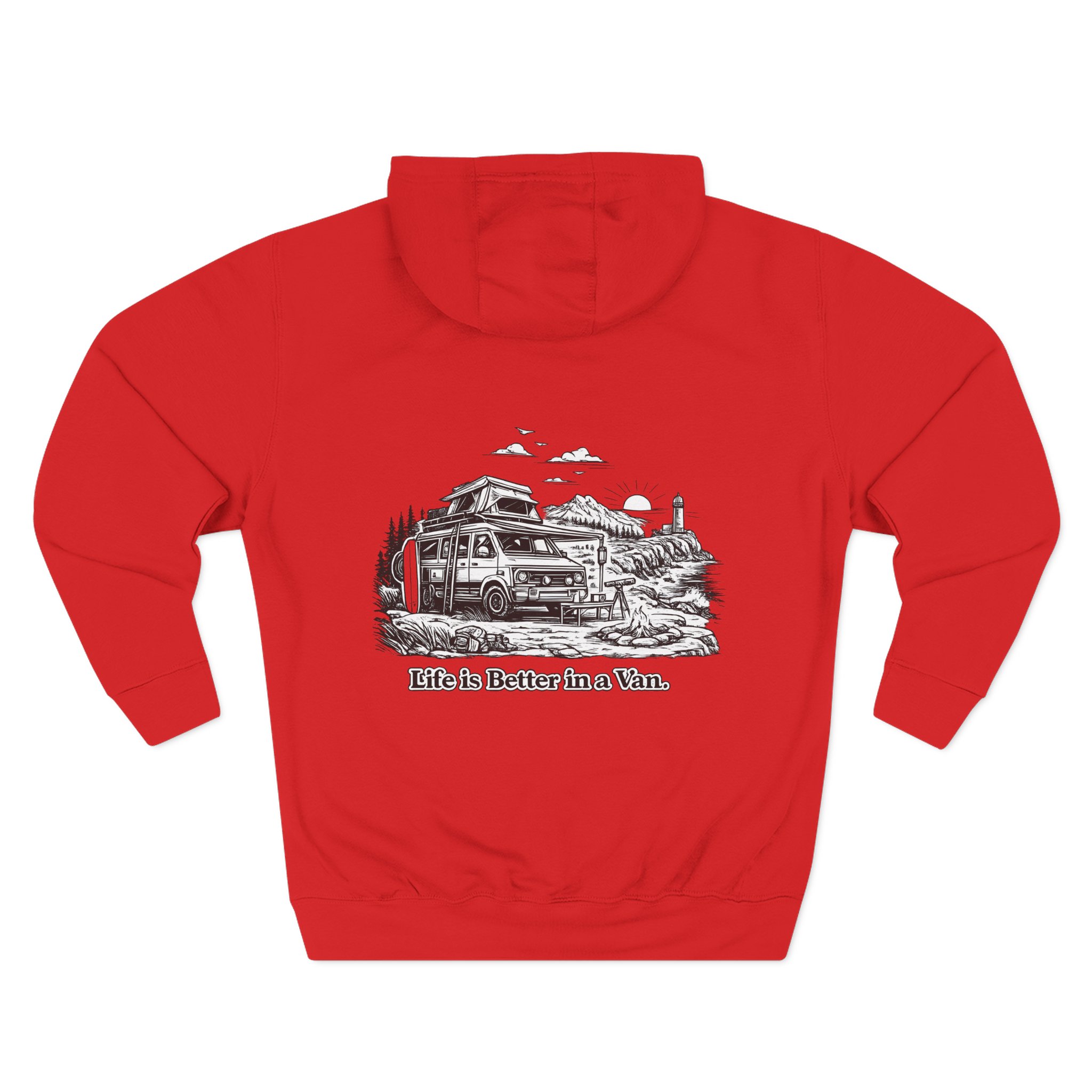 9568743230597945848_2048.jpeg Three-Panel Fleece Hoodie - "Life Is Better In A Van" Design Minimal-Line