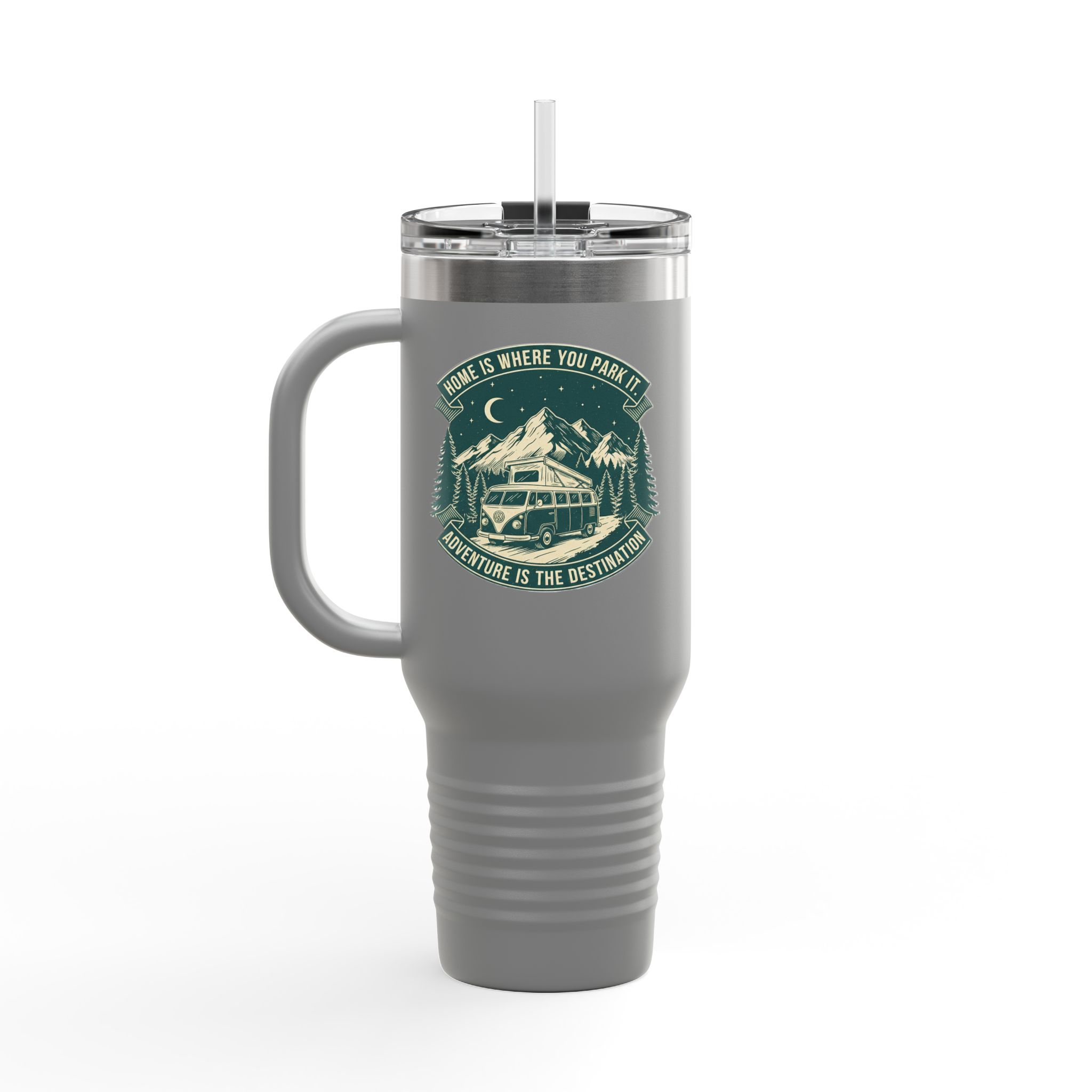 Insulated Travel Mug - "Home Is Where You Park It-Adventure is the destination" (40oz) – Retro Camper Design, Keep Drinks Hot or Cold