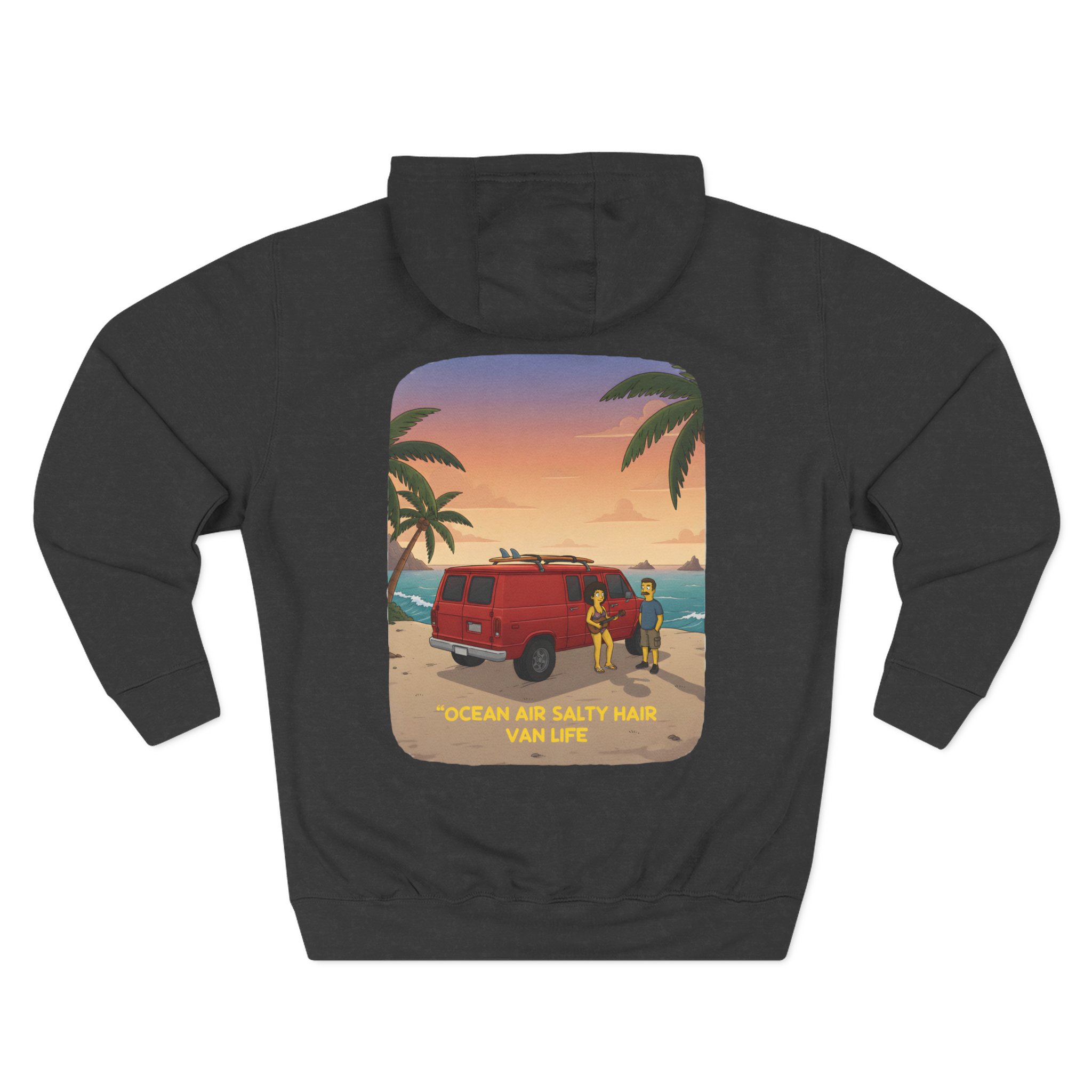Three-Panel Fleece Hoodie - "Ocean Air Salty Hair Van Life" Design Sitcom-Line