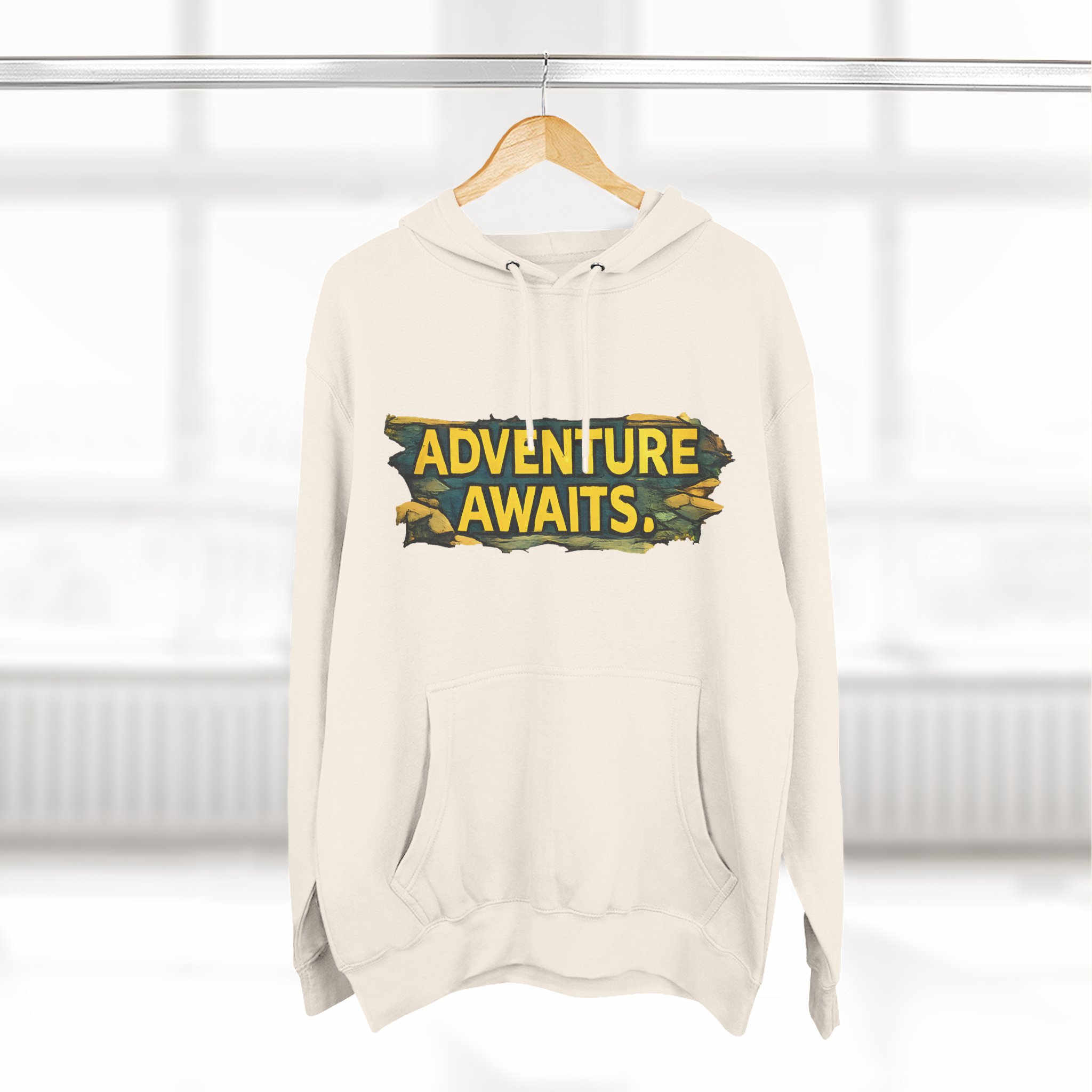 Three-Panel Fleece Hoodie - "Adventure Awaits" Design Cubic-Line