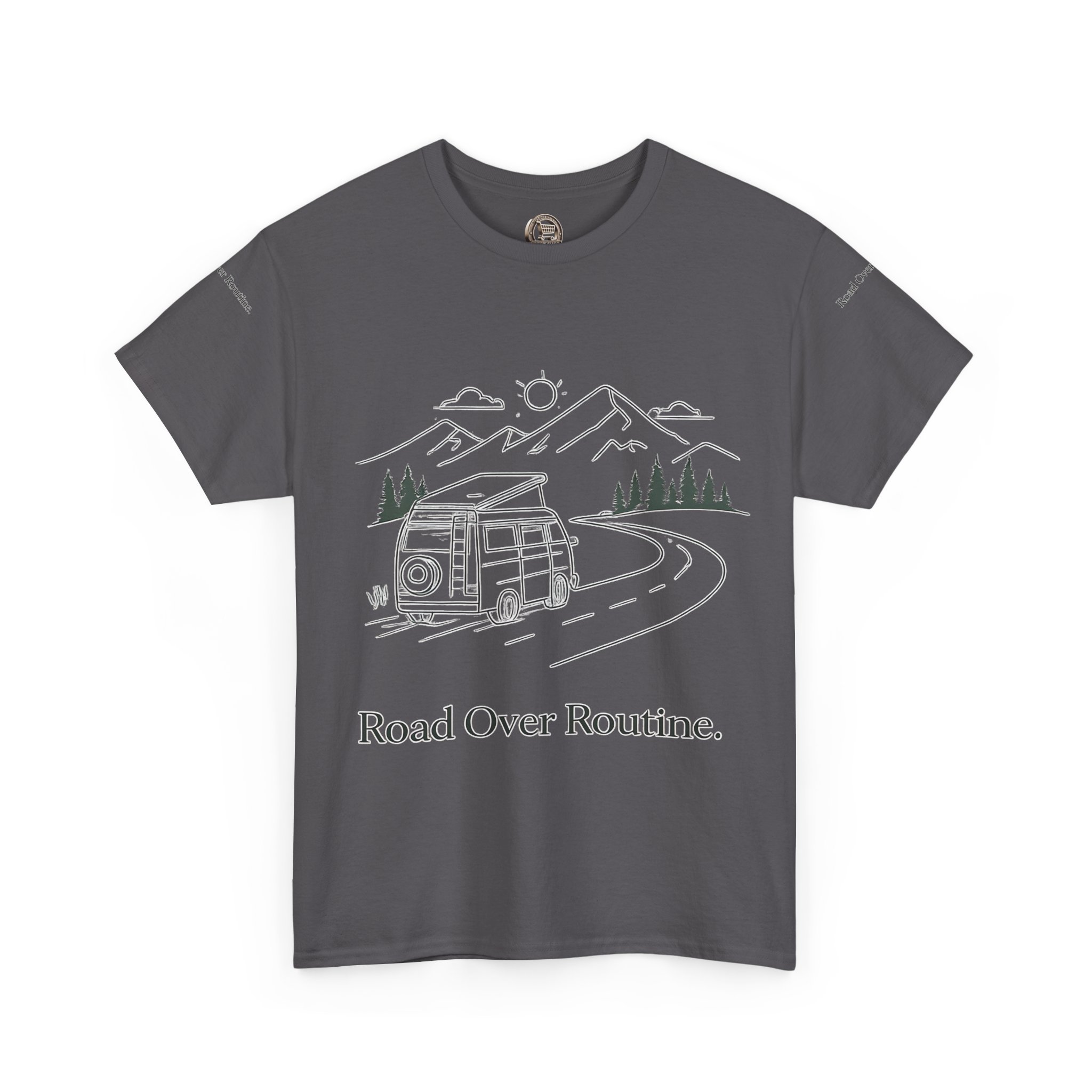 Unisex Heavy Cotton Tee — "Road Over Routine" Design Minimal-Line
