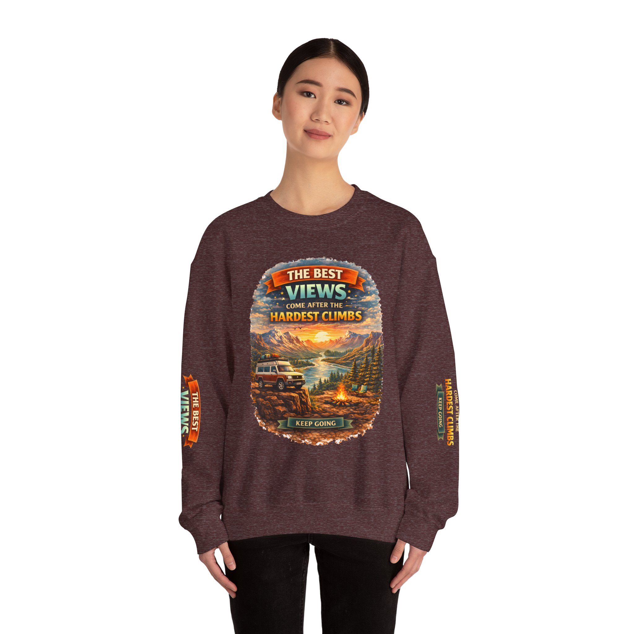 Unisex Heavy Blend™ Crewneck Sweatshirt — "The Best Views" Design Scenic-Line