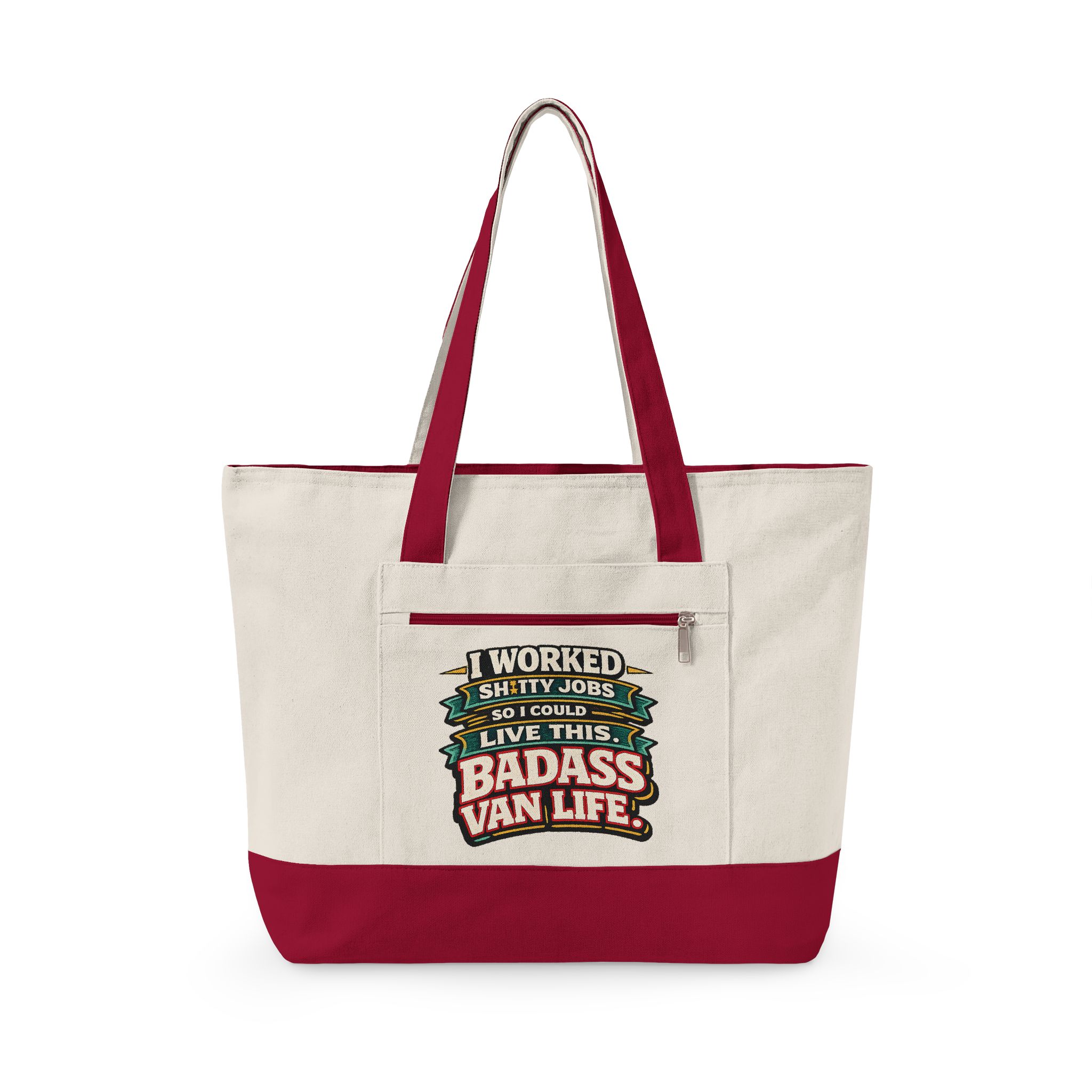 Zippered Canvas Tote — "I worked Shitty Jobs" (Design F**K-Line)