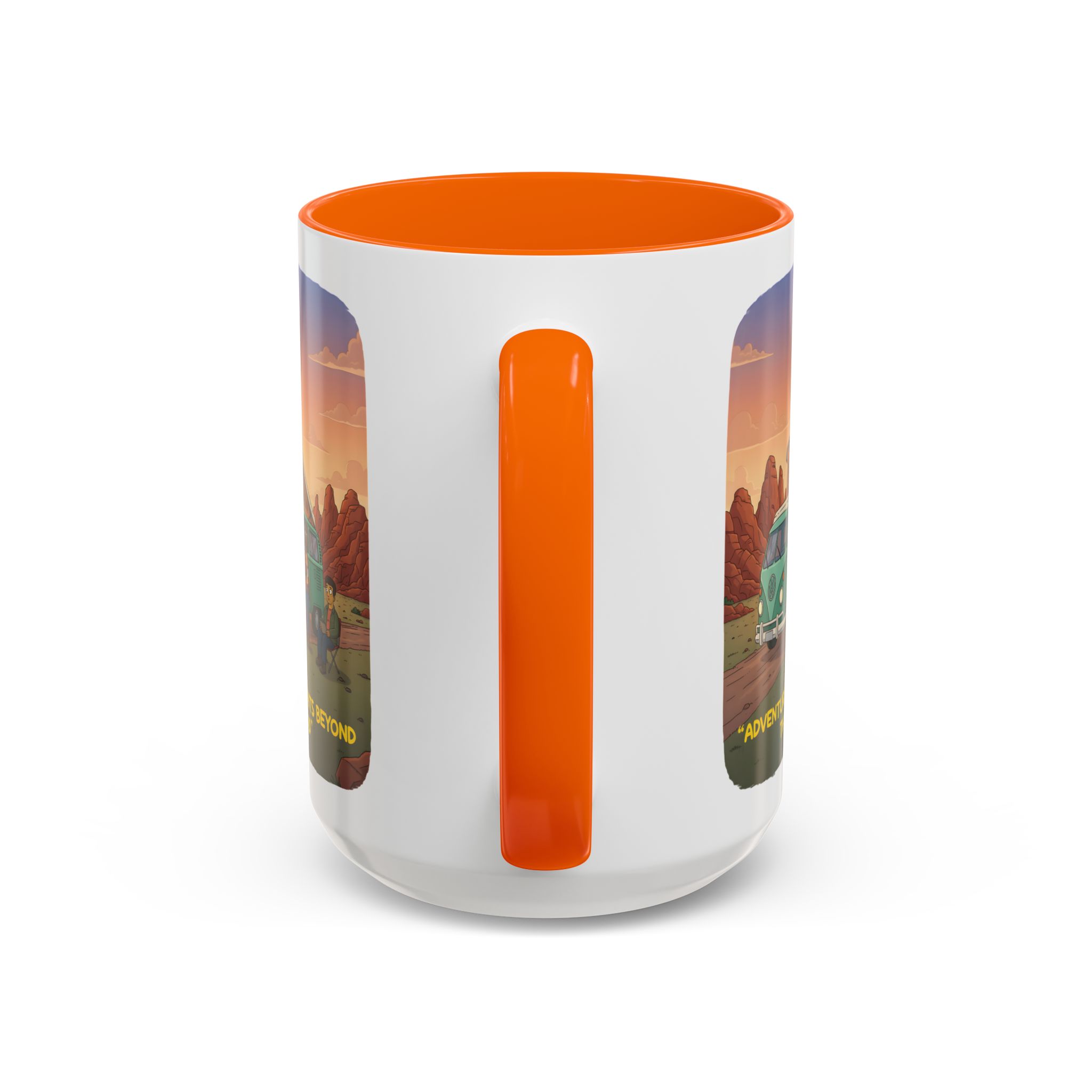 Accent Coffee Mug (11, 15oz) — "Adventure Awaits Beyond The Road" Design Sitcom-Line