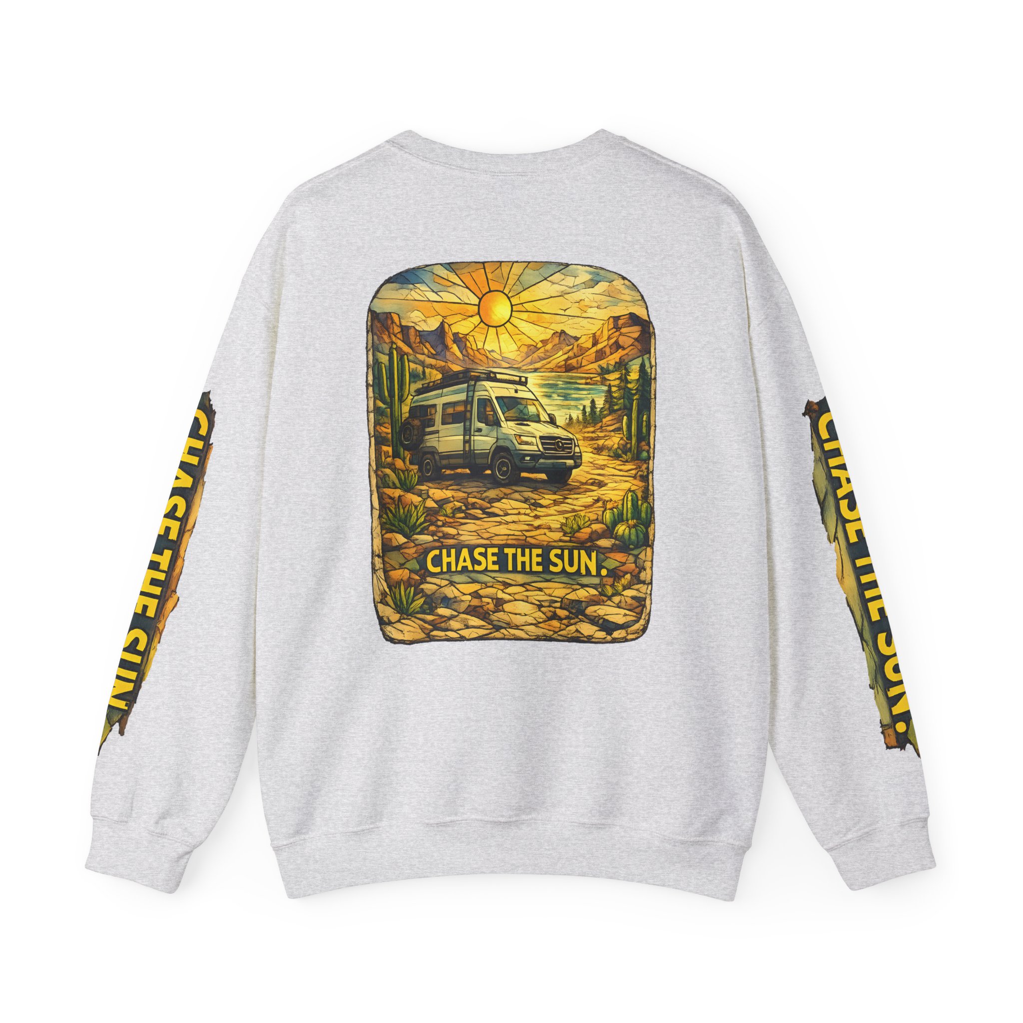 Unisex Heavy Blend™ Crewneck Sweatshirt — "Chase The Sun" Design Cubic-Line