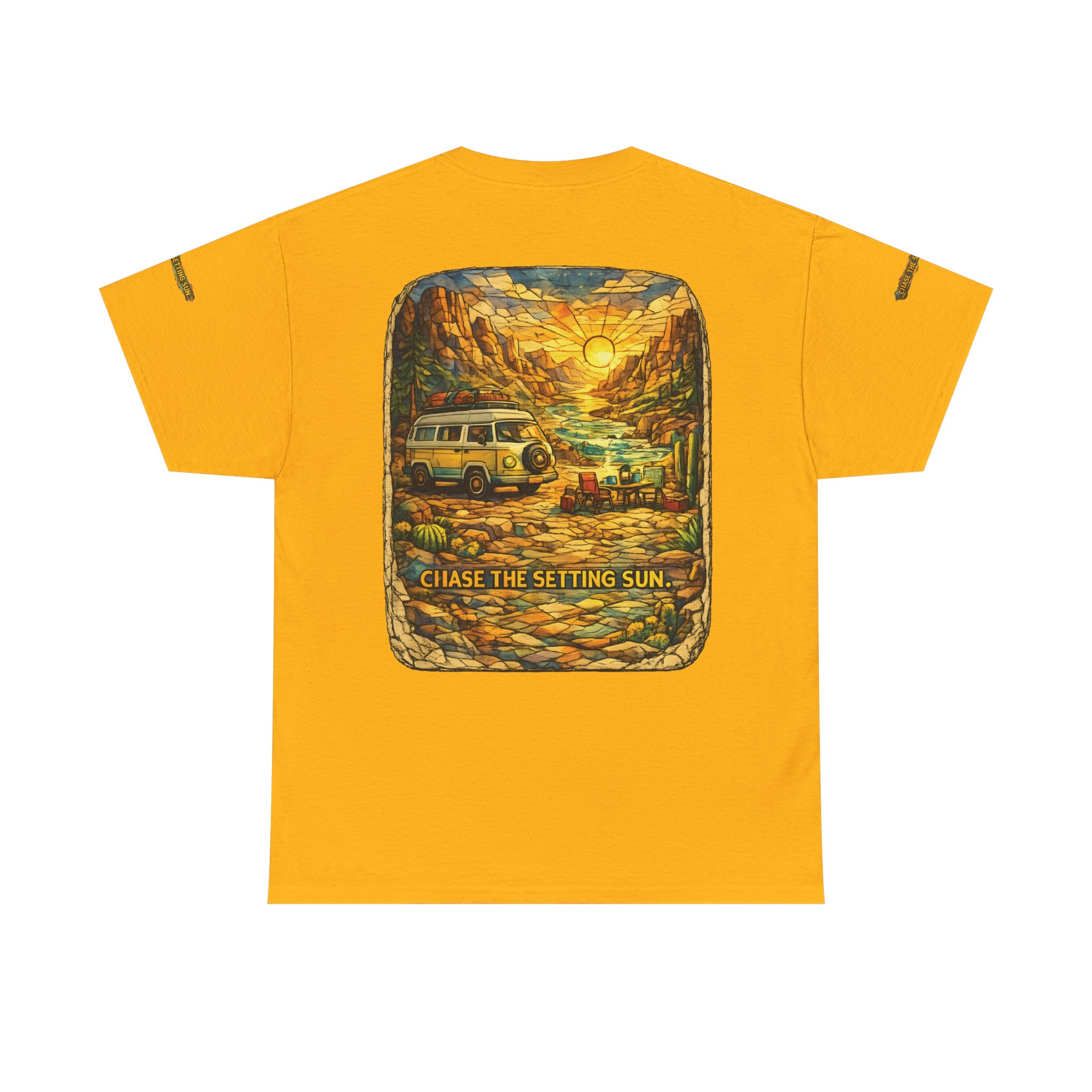 Unisex Heavy Cotton Tee — "Chase The Settings Sun" Design Cubic-Line