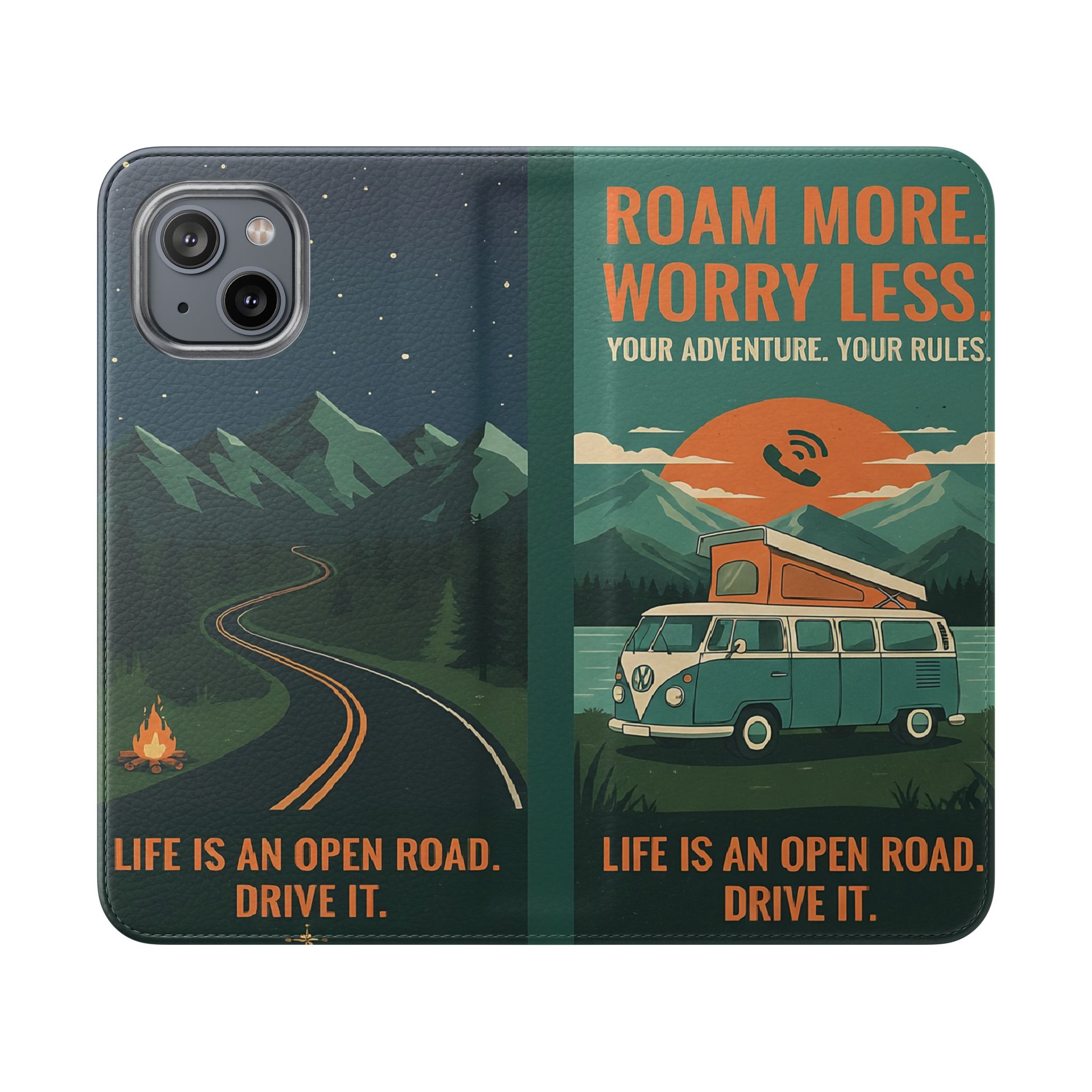 Flip Phone Case — "Roam More Worry Less - Life Is An Open Road" Phone Wallet