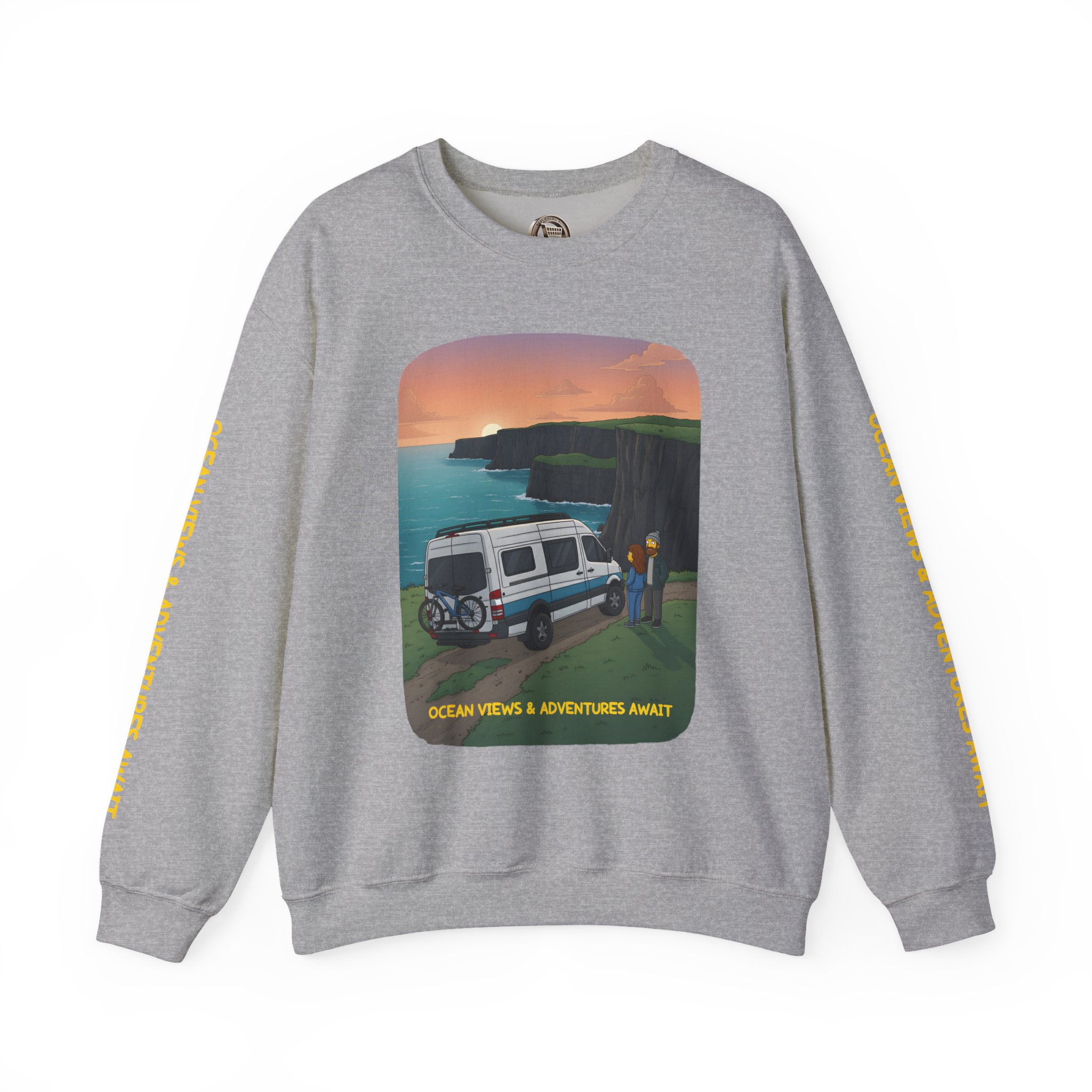 Unisex Heavy Blend™ Crewneck Sweatshirt — "Ocean Views-Adventures Awaits" Design Sitcom-Line
