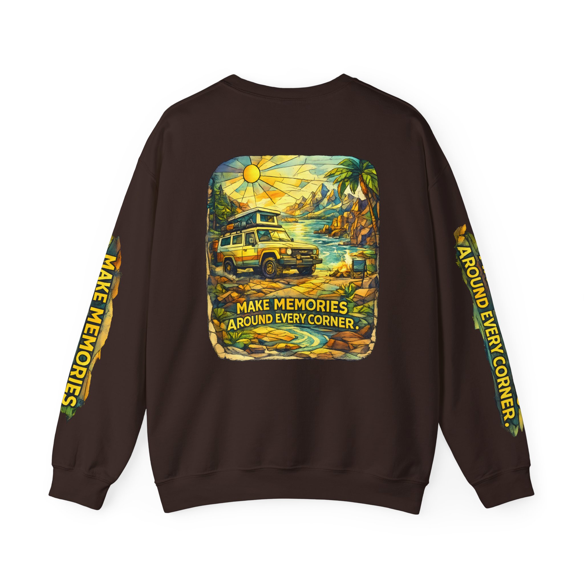 Unisex Heavy Blend™ Crewneck Sweatshirt — "Make Memories Around Every Corner" Design Cubic-Line