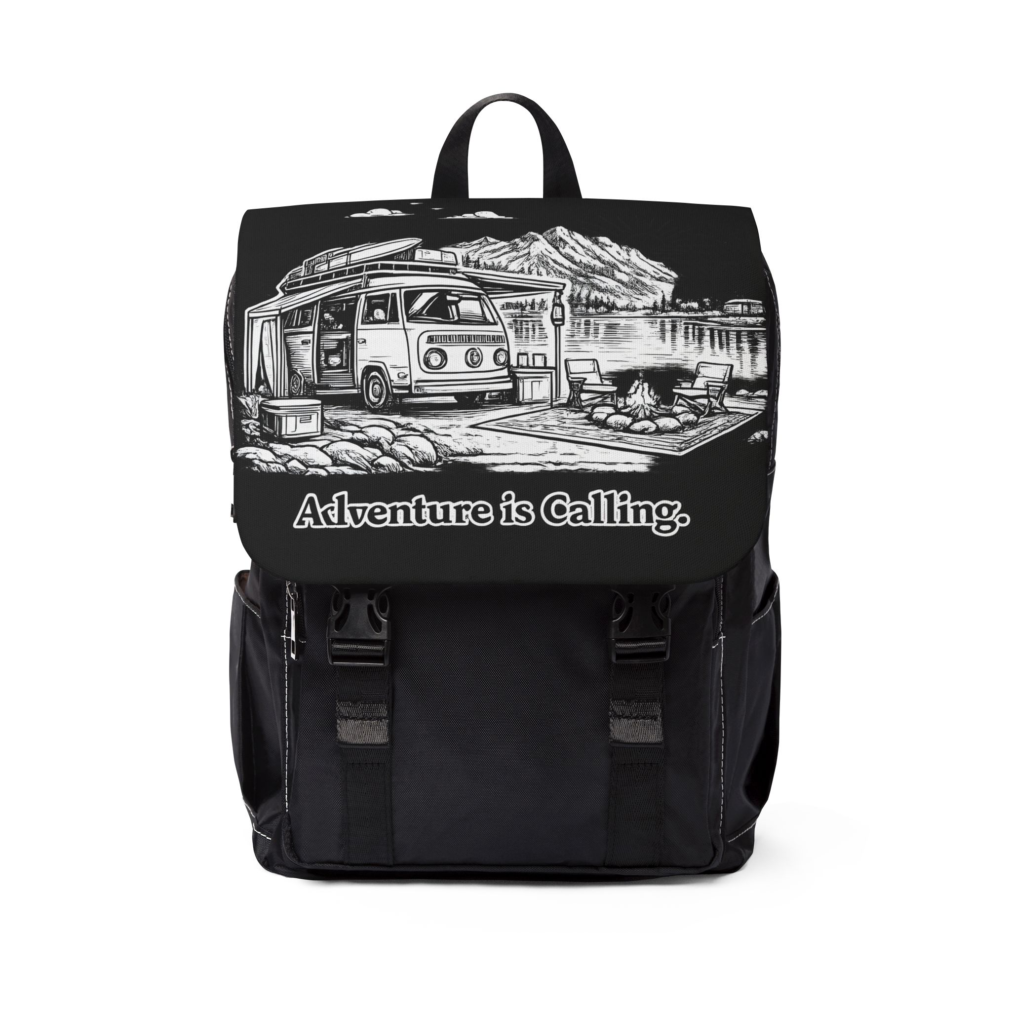 Unisex Casual Shoulder Backpack — "Adventure Is Calling" Design Minimal-Line