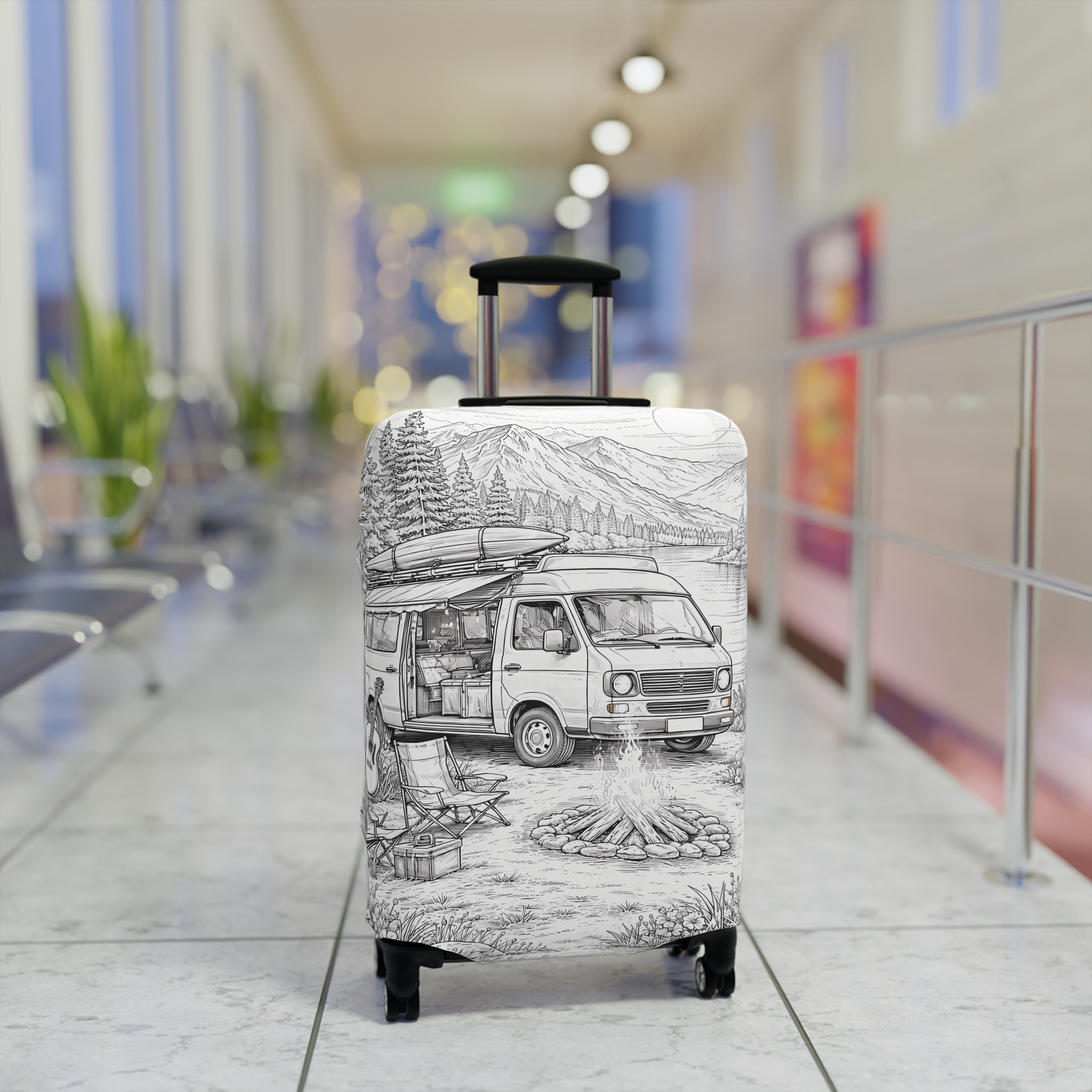 Luggage Cover — Adventure Camper Sketch Travel Suitcase