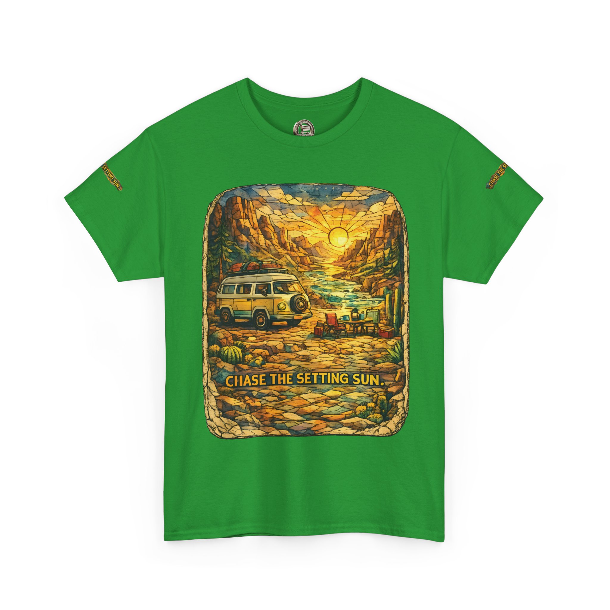 Unisex Heavy Cotton Tee — "Chase The Settings Sun" Design Cubic-Line