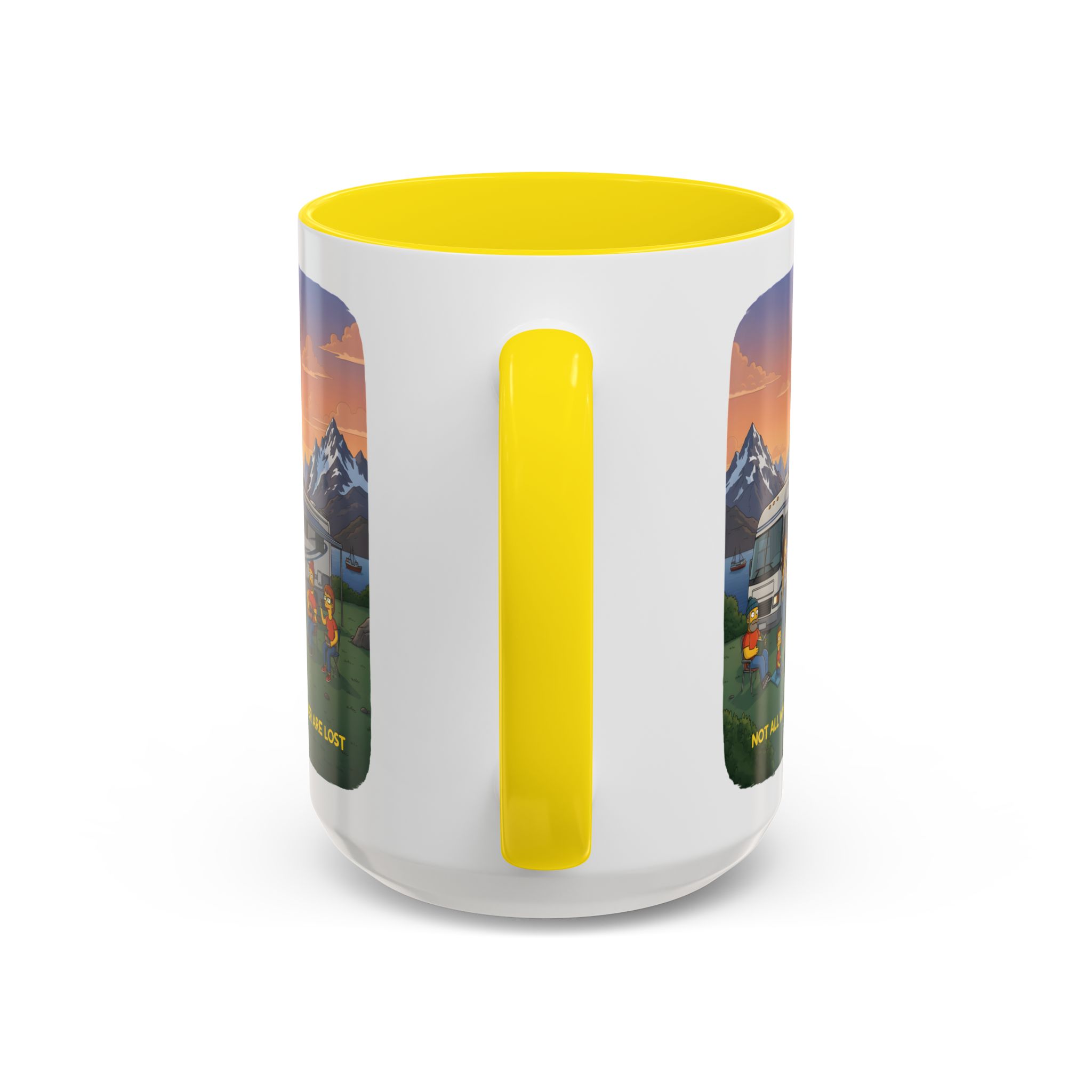 Accent Coffee Mug (11, 15oz) — "Not All Who Wander Are Lost" Design Sitcom-Line