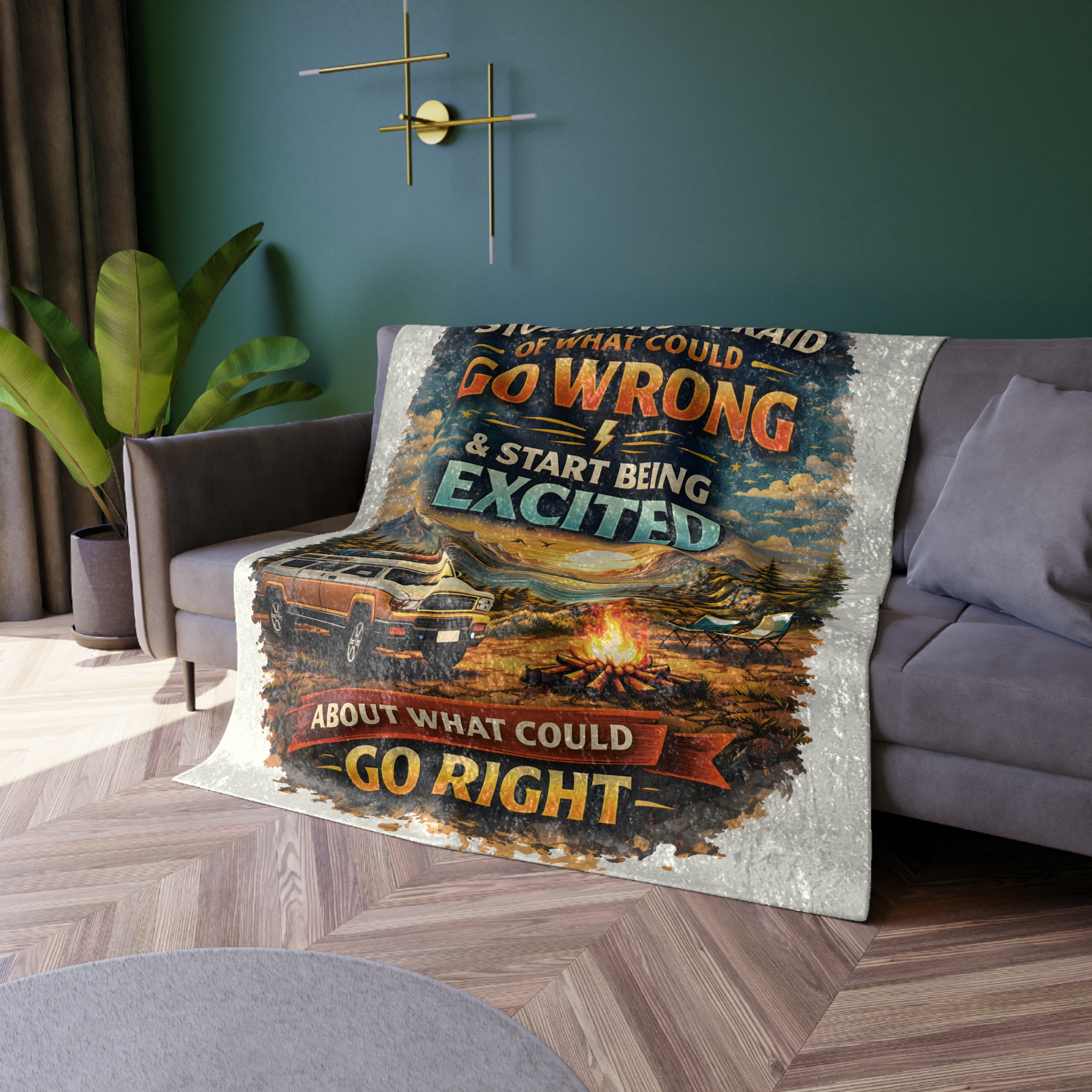 Crushed Velvet Blanket —"Stop Being Afraid Of What Could Go Wrong" Design Scenic-Line (Campervan)