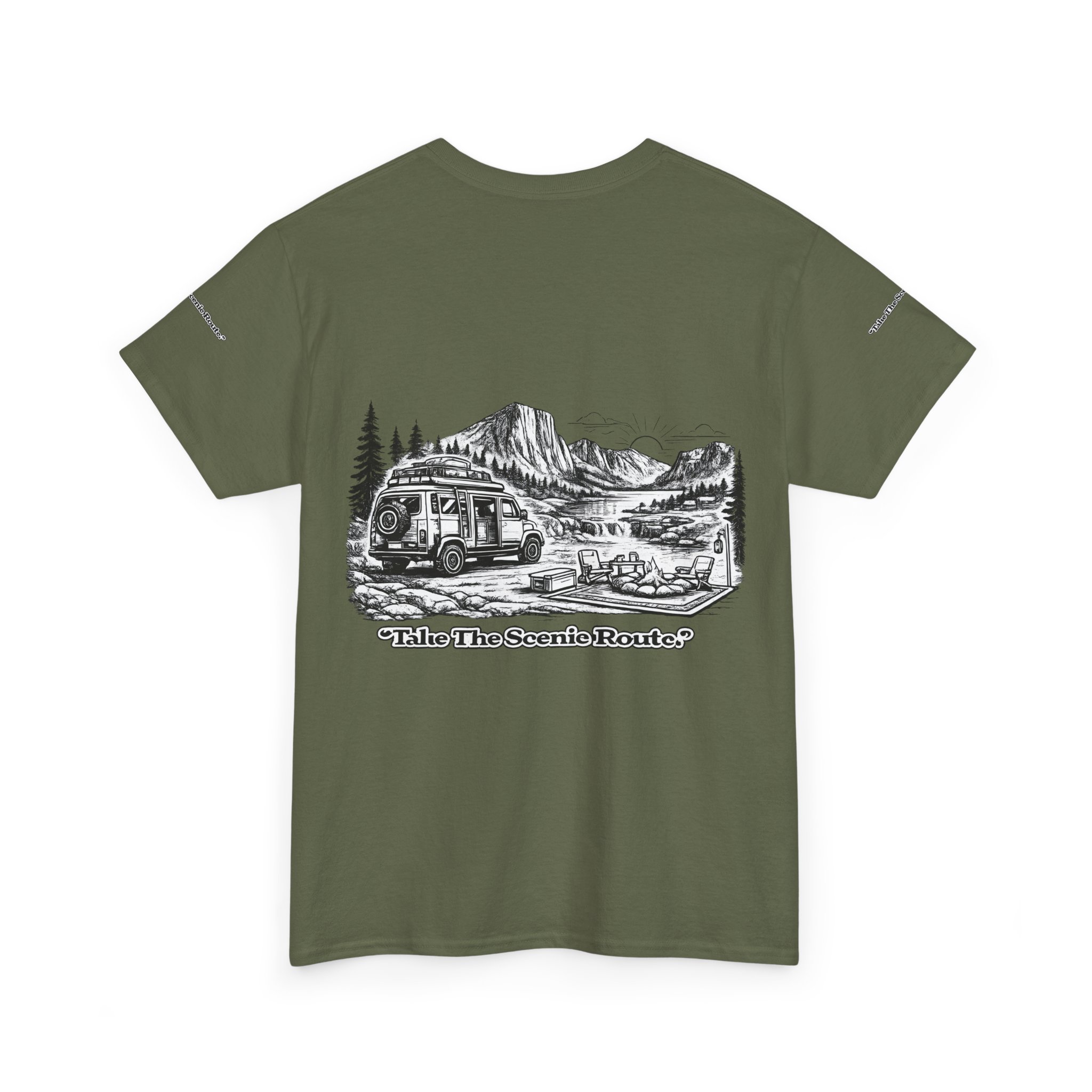Unisex Heavy Cotton Tee — "Take The Scenic Route" Design Minimal-Line