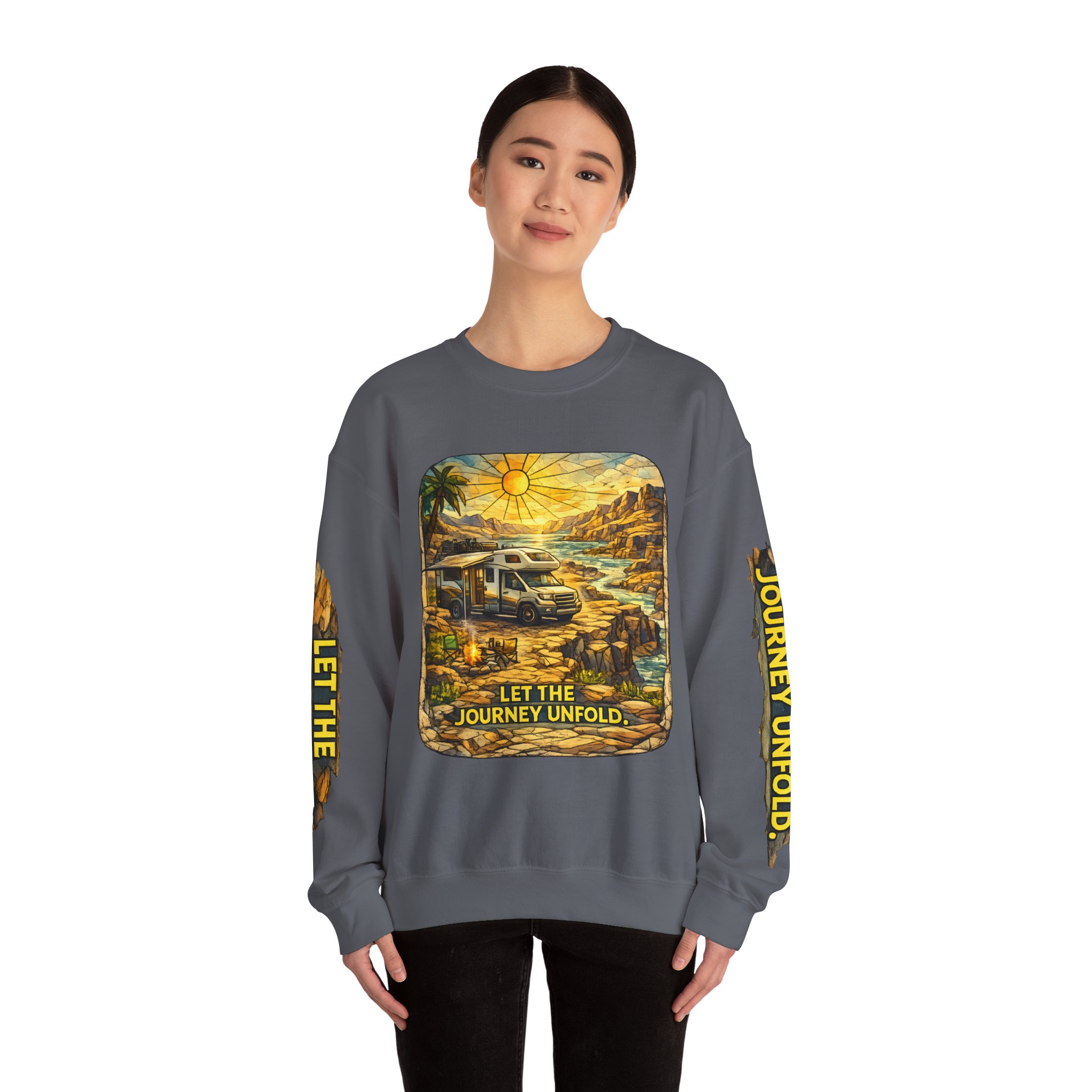 Unisex Heavy Blend™ Crewneck Sweatshirt — "Let The Journey Unfold" Design Cubic-Line