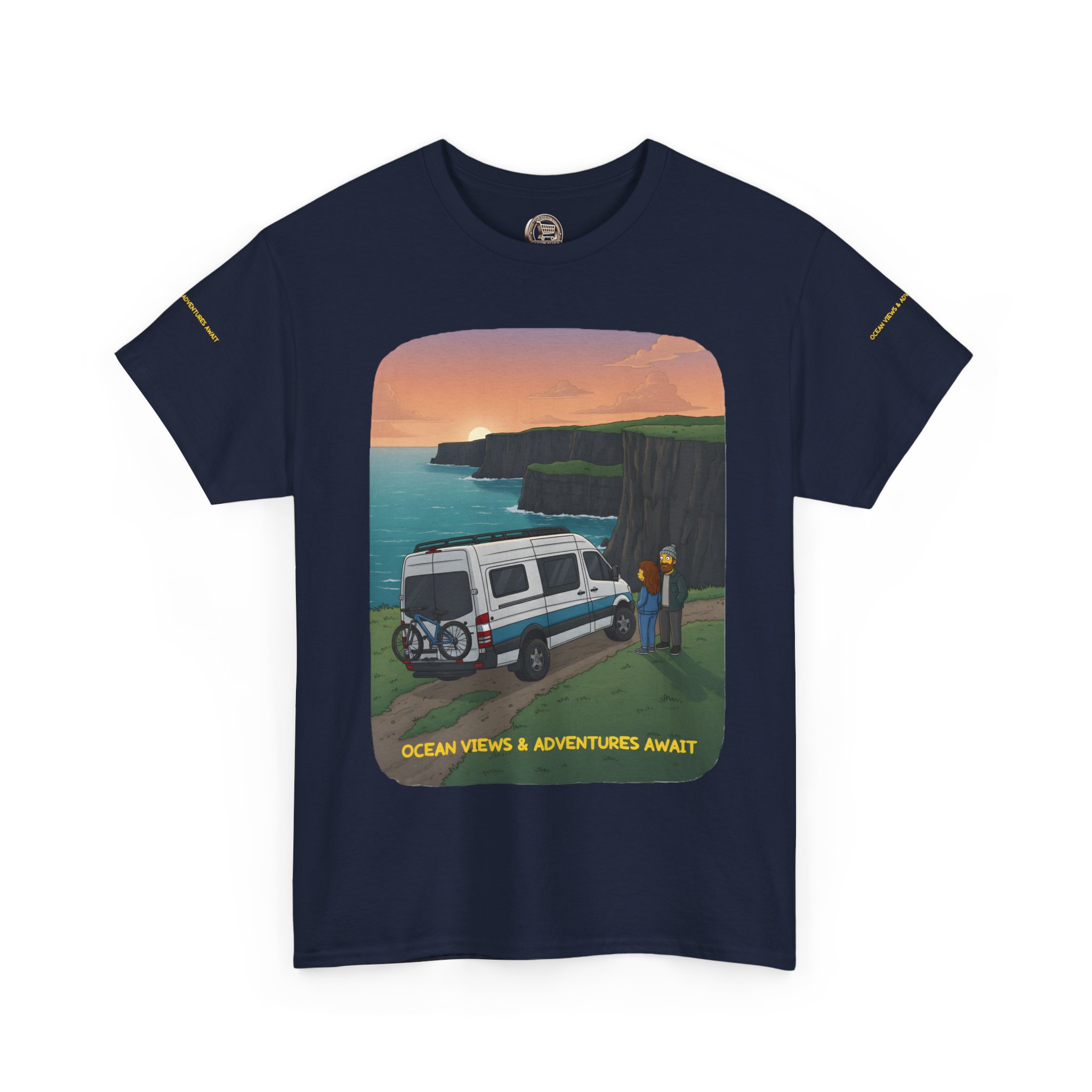 Unisex Heavy Cotton Tee — "Ocean Views-Adventures Awaits" Design Sitcom-Line