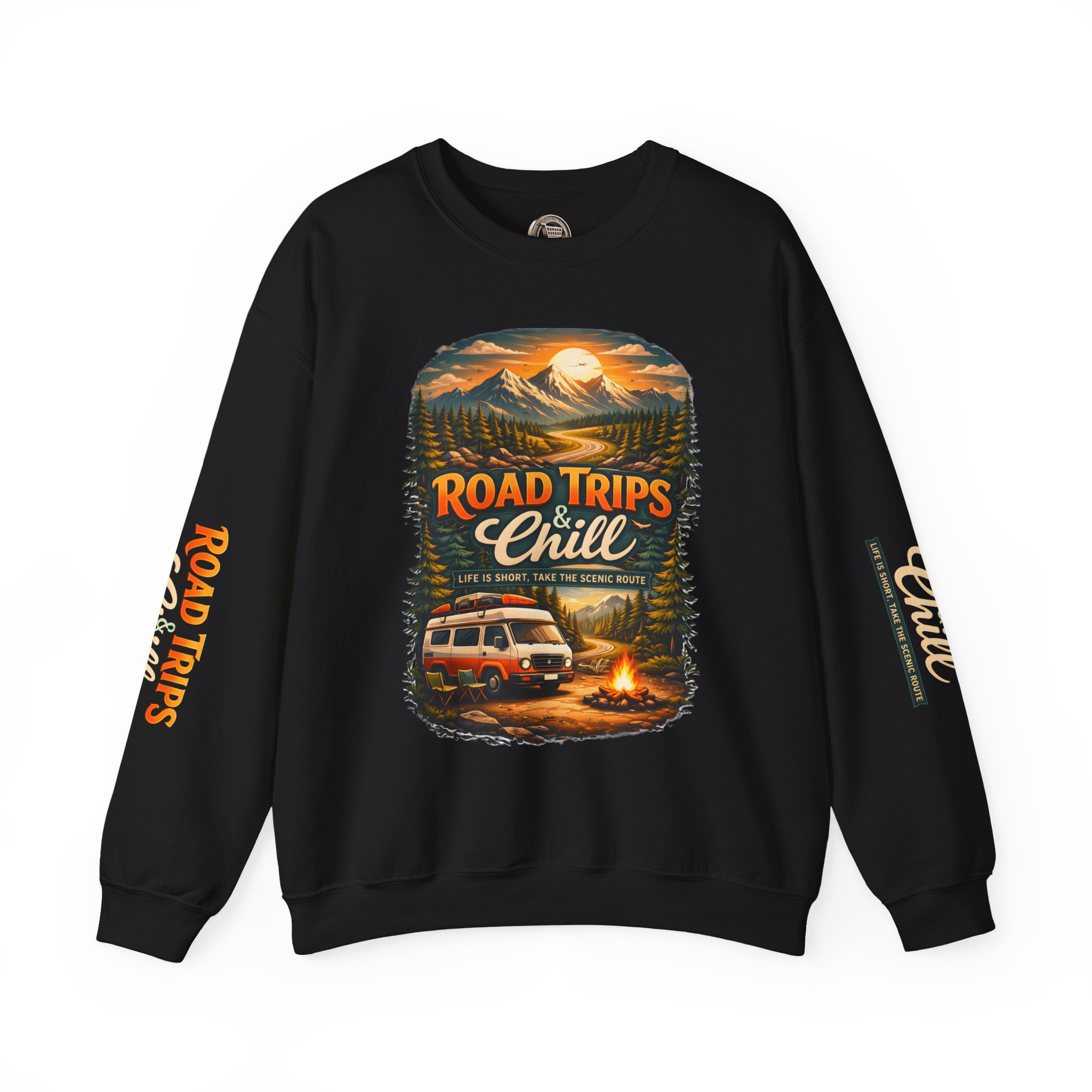 9619953324895541458_2048.jpeg Unisex Heavy Blend™ Crewneck Sweatshirt — "Road Trips & Chill" Design Scenic-Line