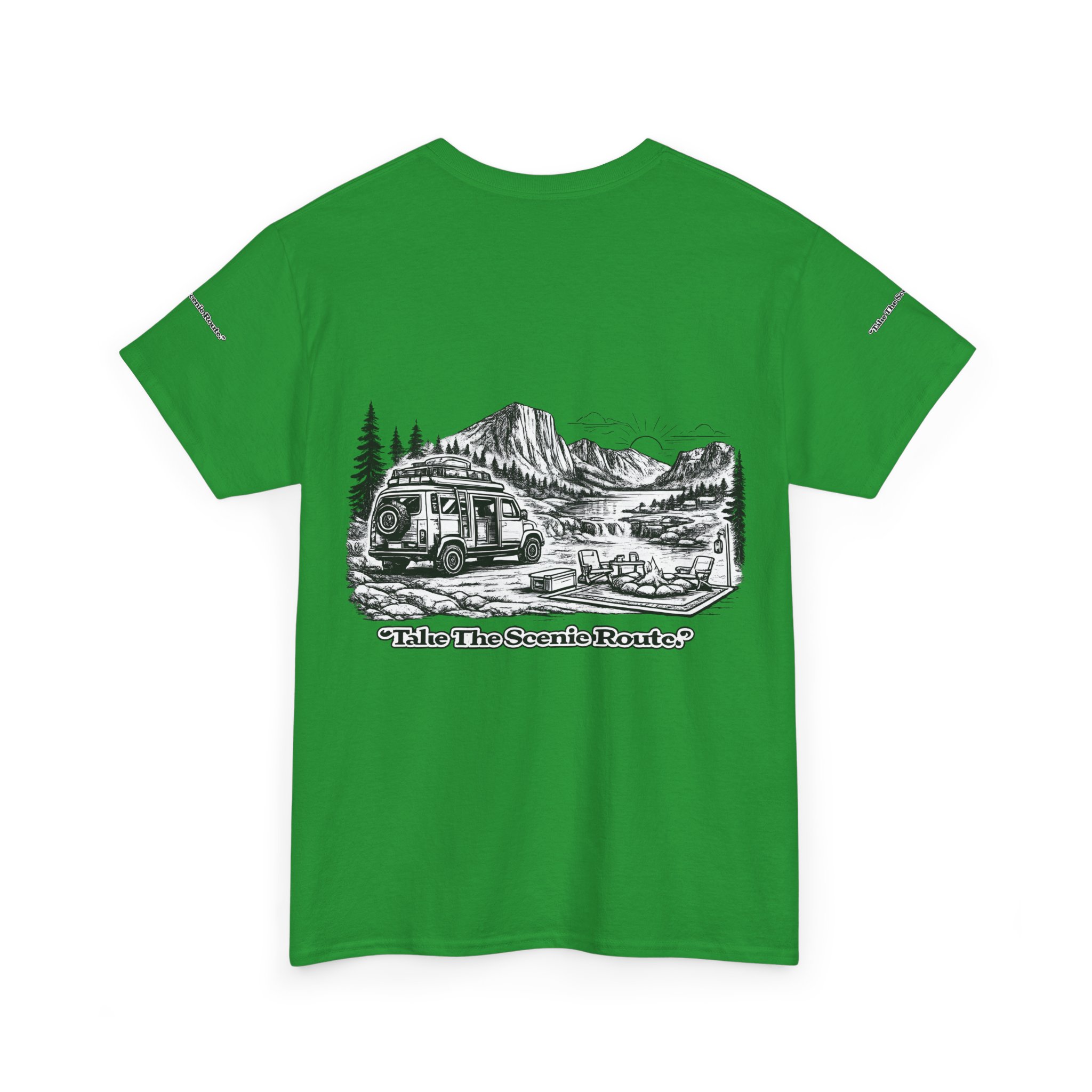Unisex Heavy Cotton Tee — "Take The Scenic Route" Design Minimal-Line